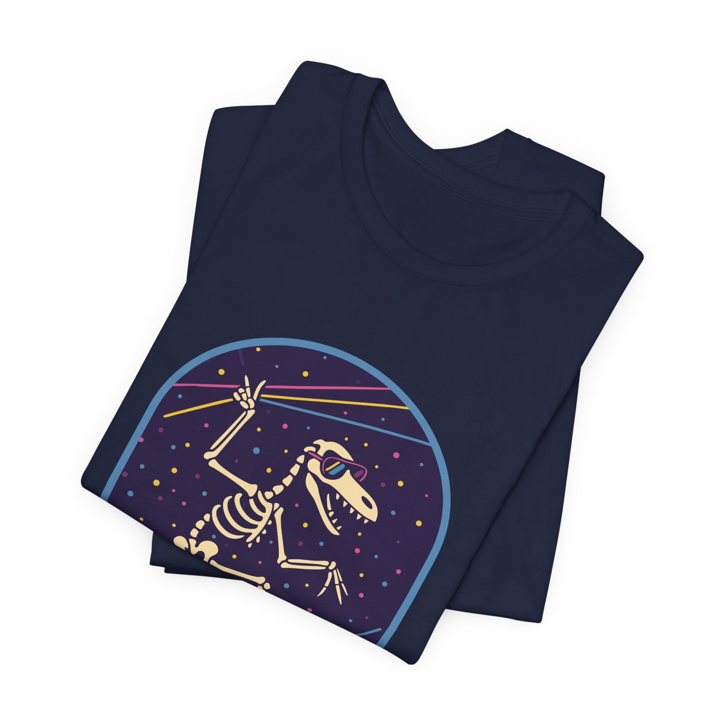 Skeleton Dino Tee – Retro Neon Fossil Graphic T‑Shirt