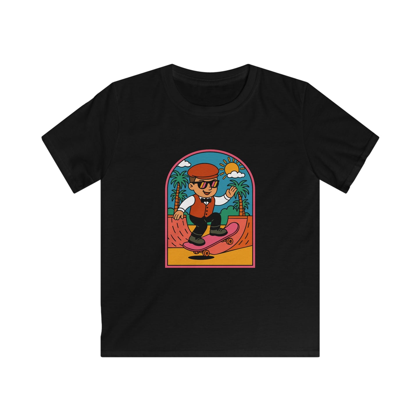 Kids Skateboarder Graphic Tee — Retro Welsh Costume Skate Shirt