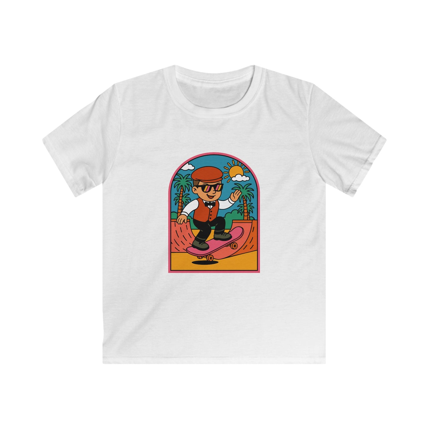 Kids Skateboarder Graphic Tee — Retro Welsh Costume Skate Shirt