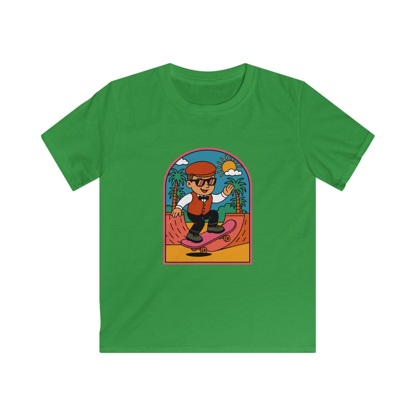 Kids Skateboarder Graphic Tee — Retro Welsh Costume Skate Shirt