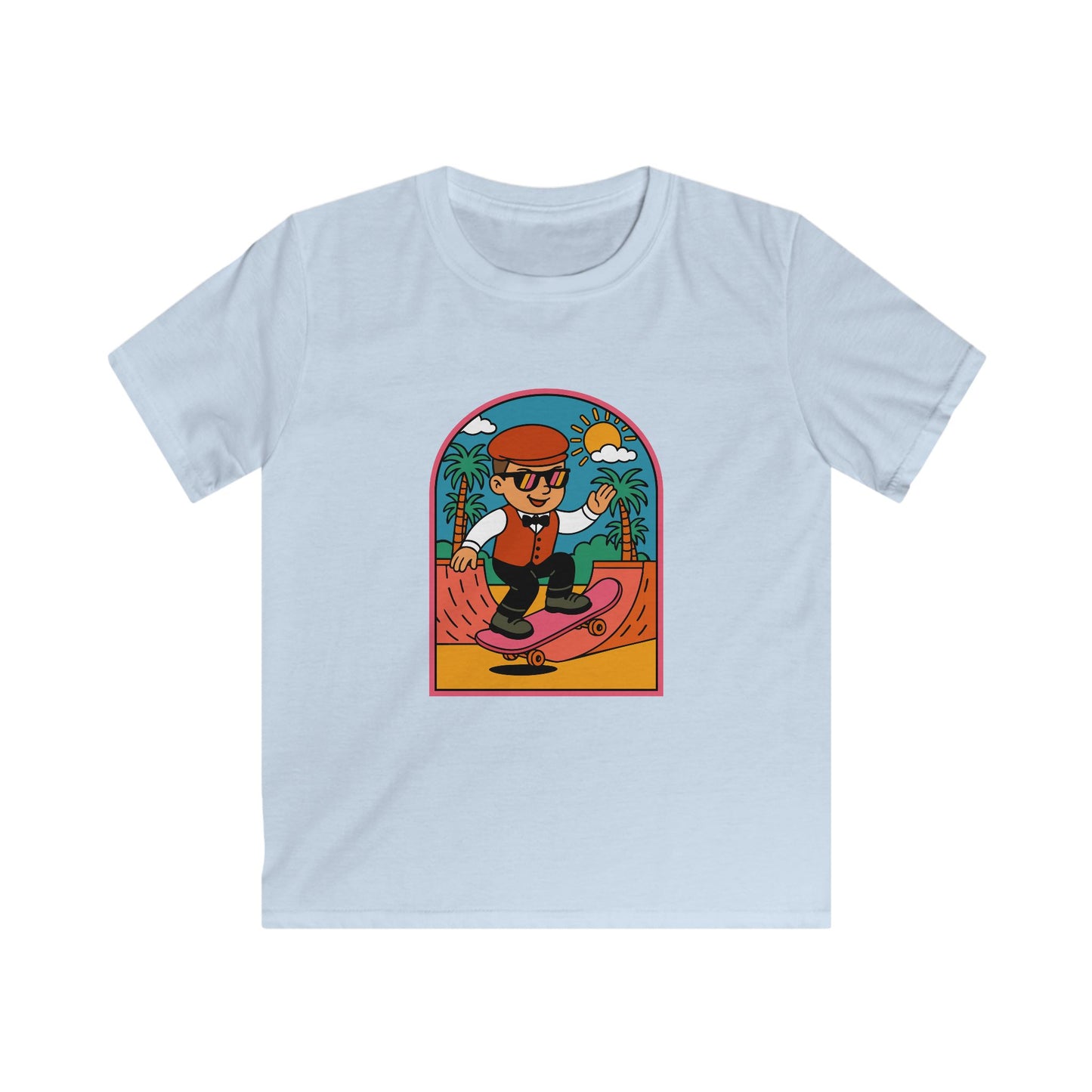 Kids Skateboarder Graphic Tee — Retro Welsh Costume Skate Shirt