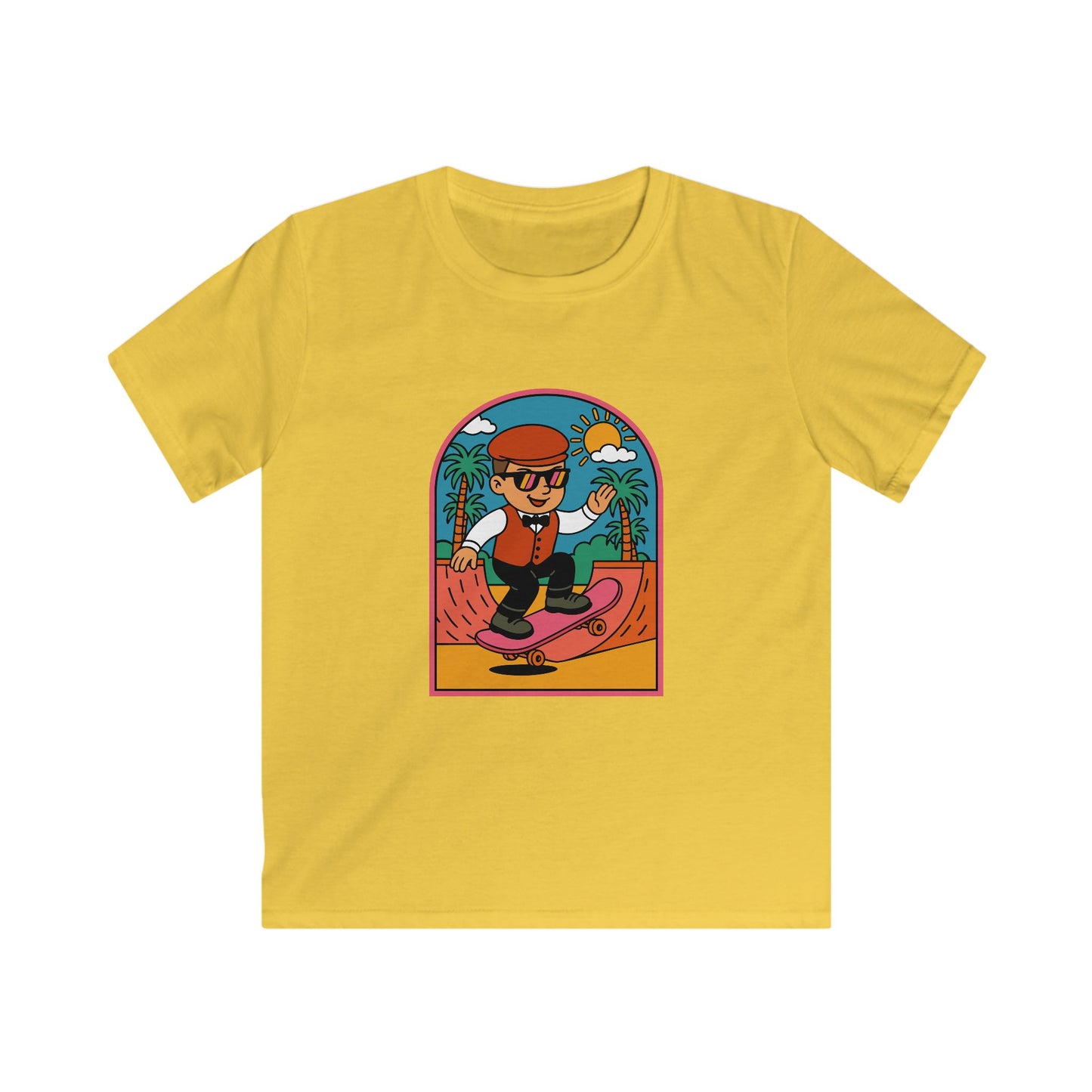 Kids Skateboarder Graphic Tee — Retro Welsh Costume Skate Shirt