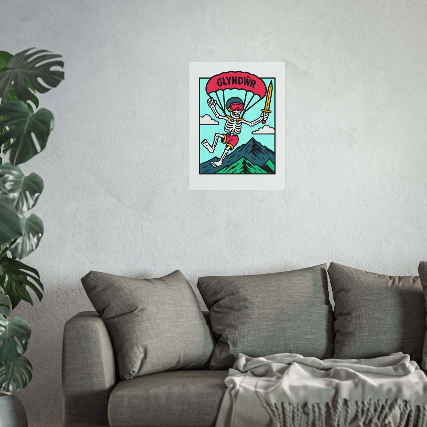 Parachute Skeleton Fine Art Poster – 'Owain Glyndŵr' Adventure Print