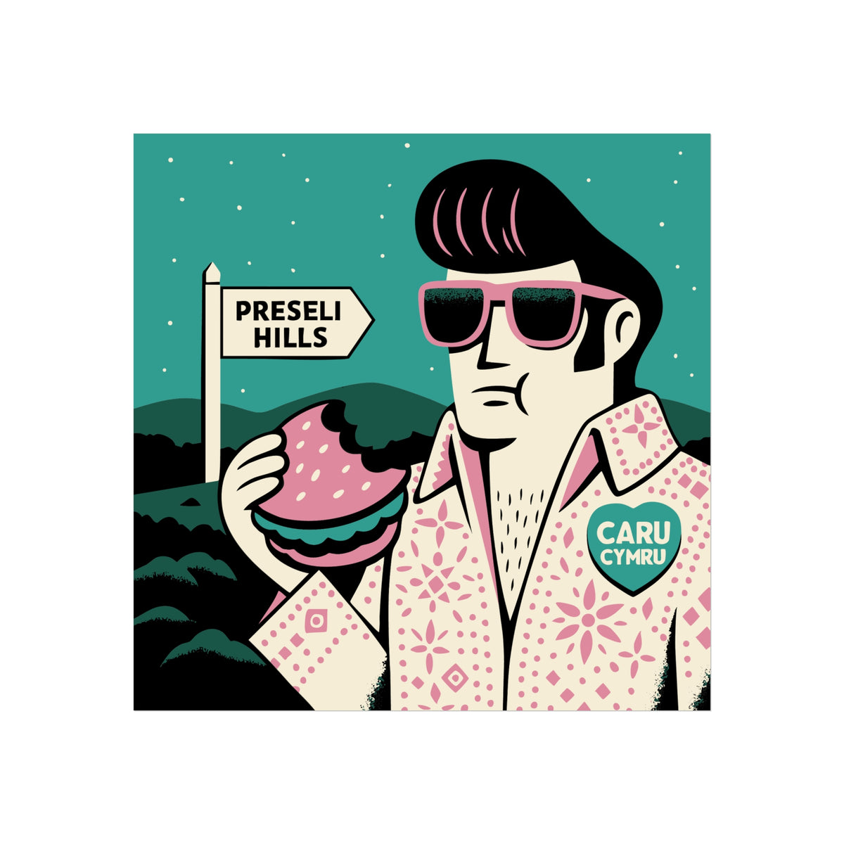 Retro Elvis-Style 'Preseli Hills' Welsh Travel Print
