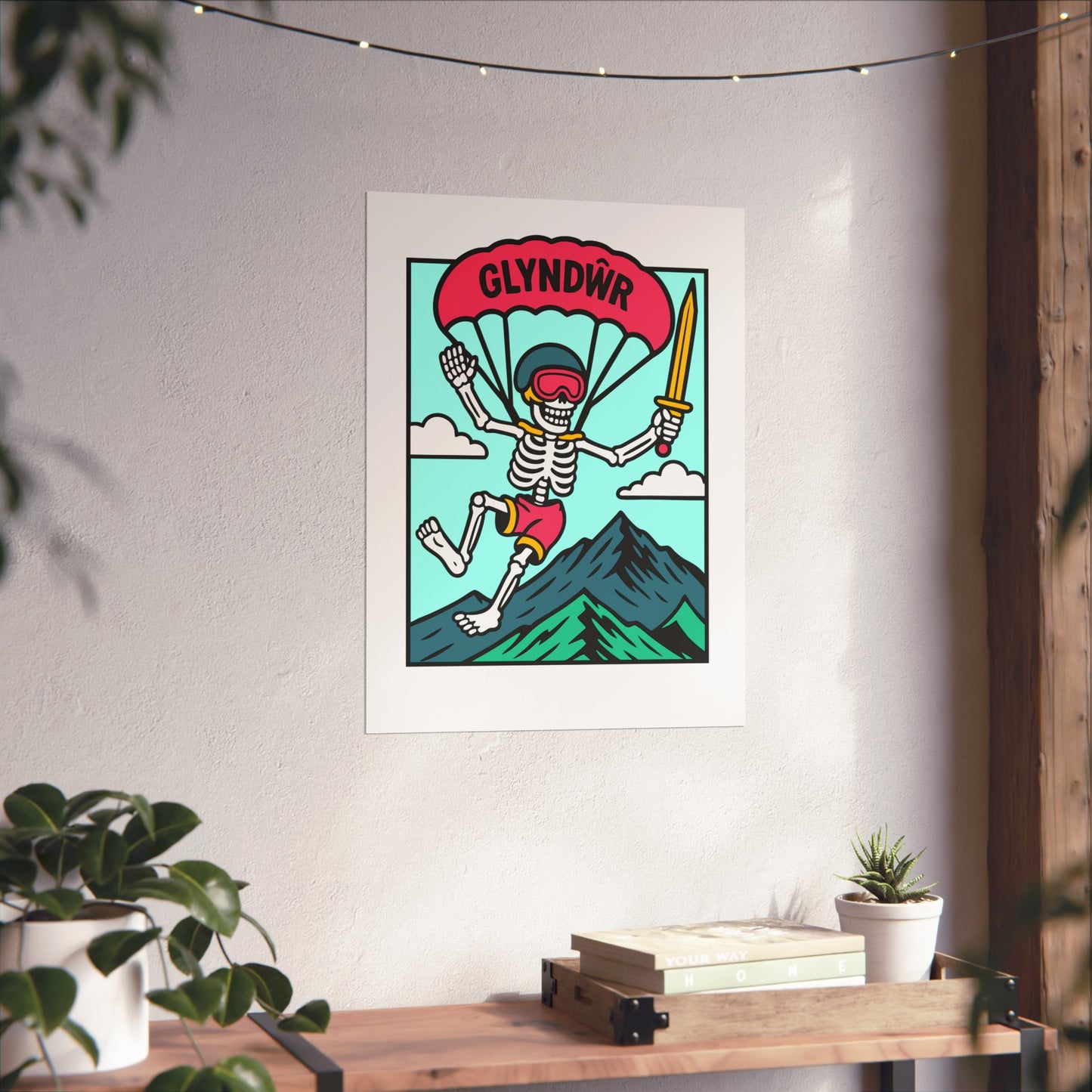 Parachute Skeleton Fine Art Poster – 'Owain Glyndŵr' Adventure Print