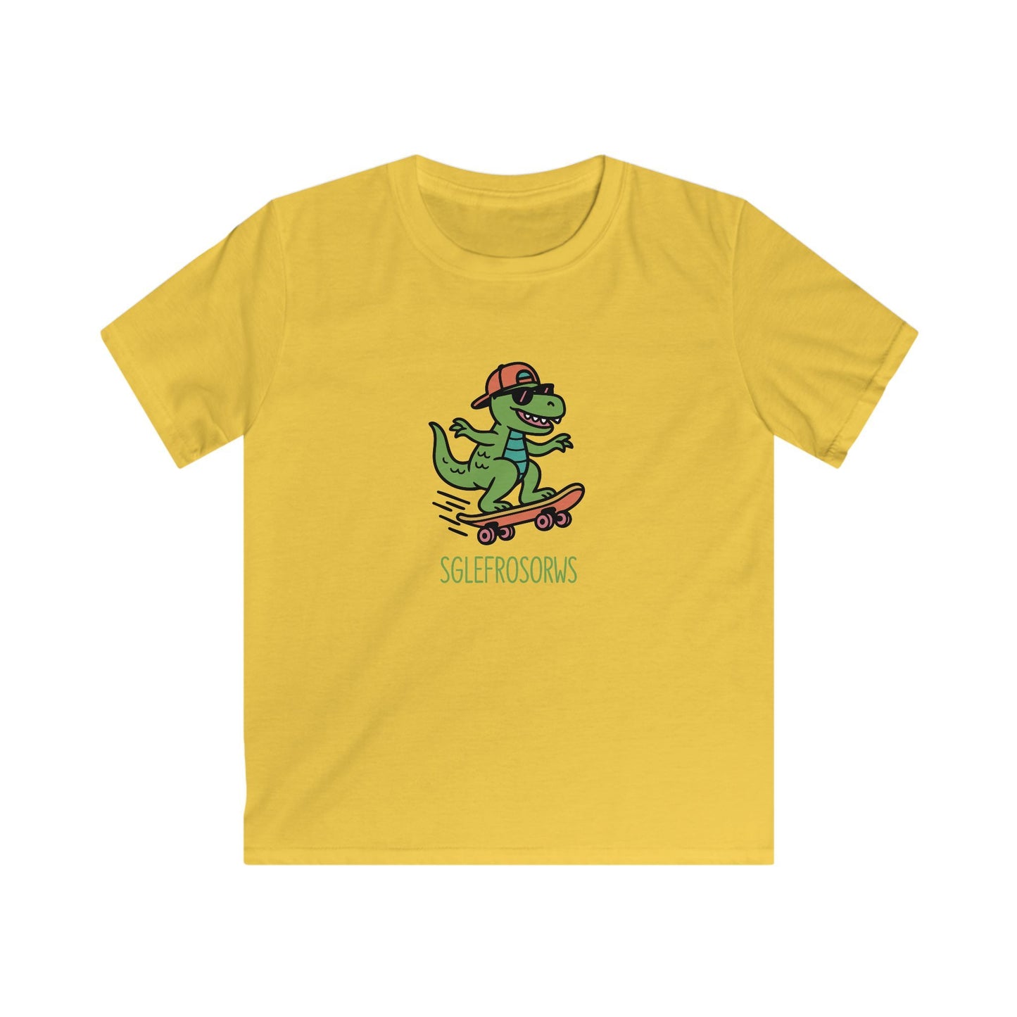 Kids Dinosaur T-Shirt - "Sglefrosorws" Skateboarding Dinosaur Graphic Tee