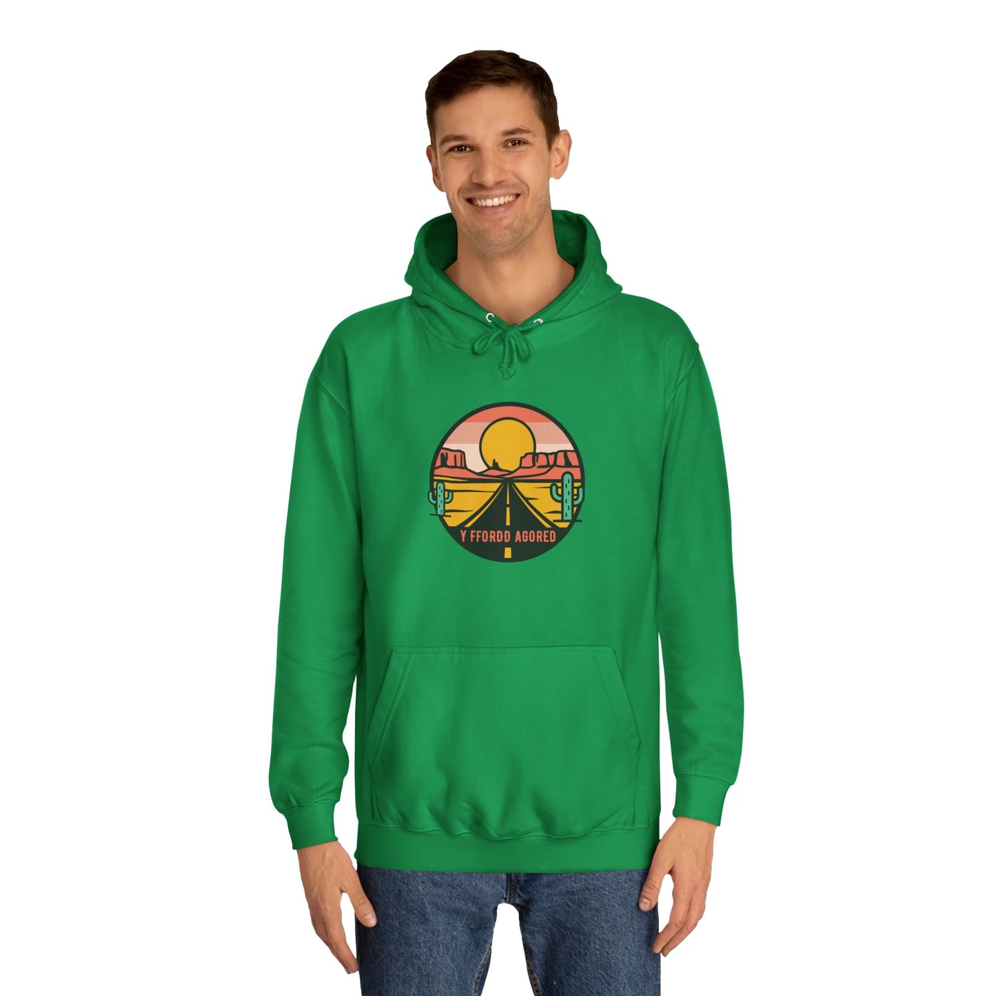 Retro Sunset Road Trip Unisex Hoodie - 'Y Ffordd Agored'