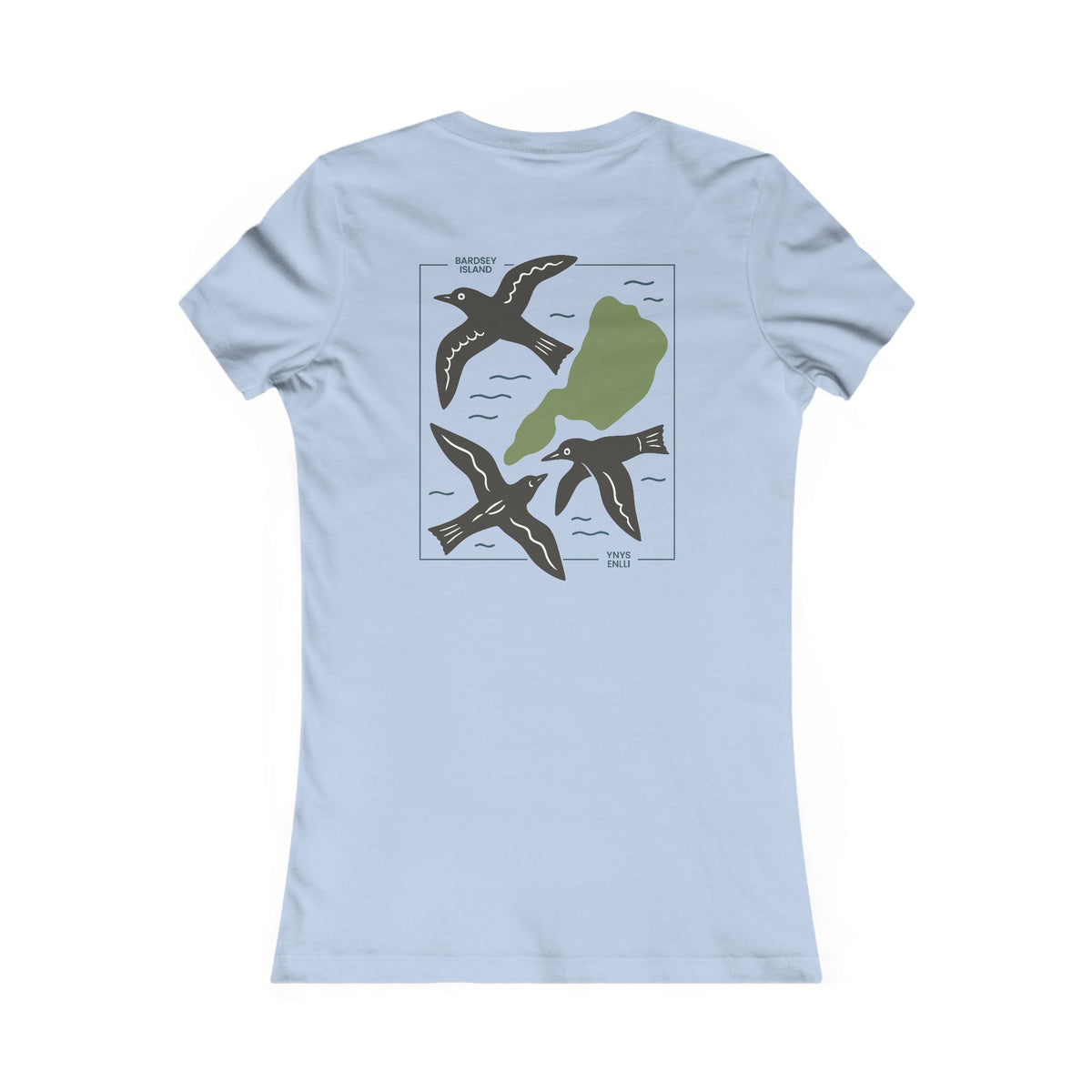 Women's Bardsey Island Slim Fit Tee - Minimalist Seabirds & Island Graphic (Double Sided)