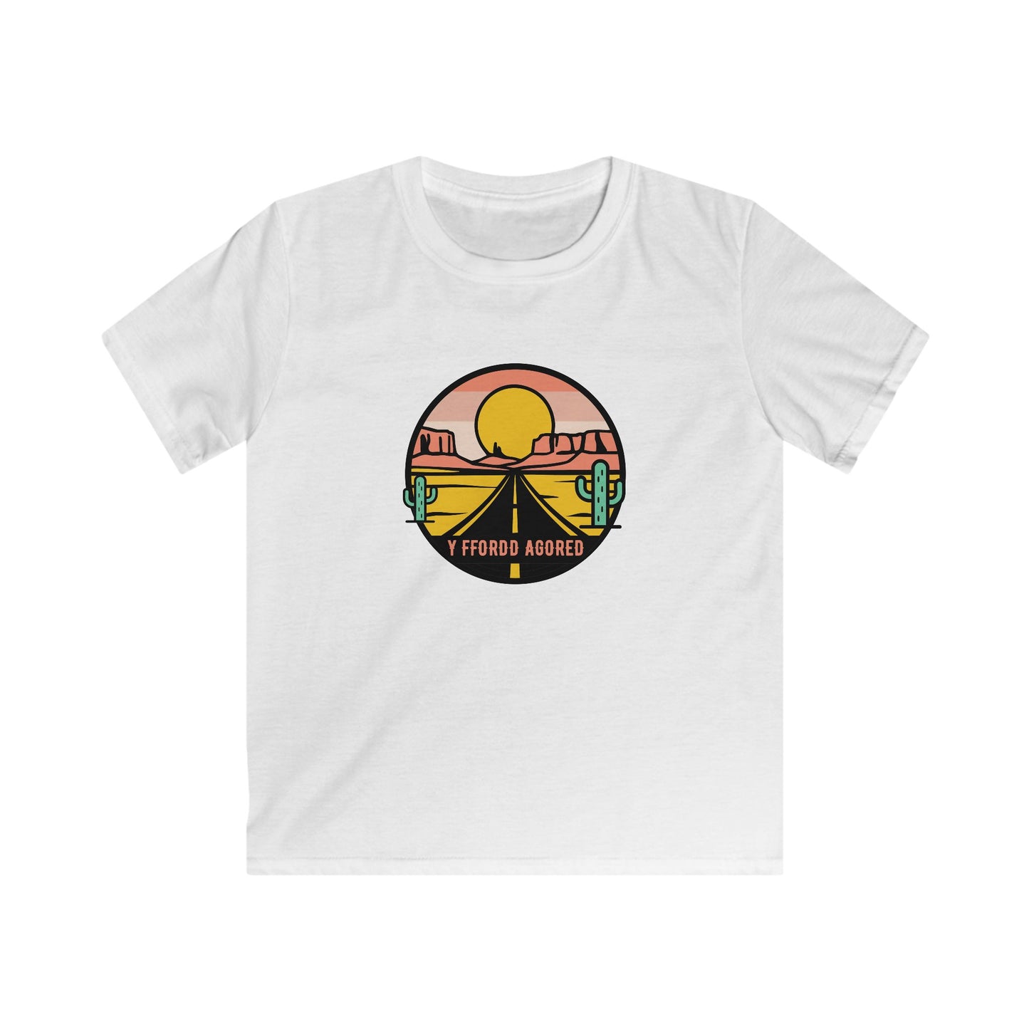 Kids Tee - Retro Desert Road Trip Graphic (Sunset Cactus)
