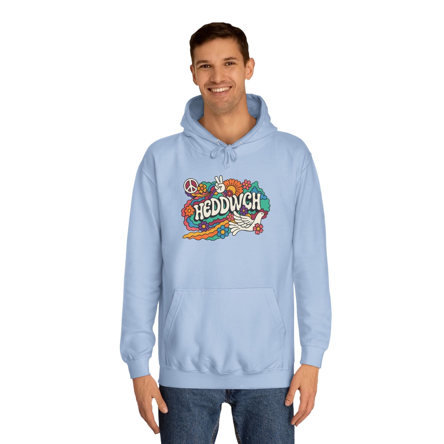 'Heddwch' Retro Unisex Hoodie - Peace Hooded Top