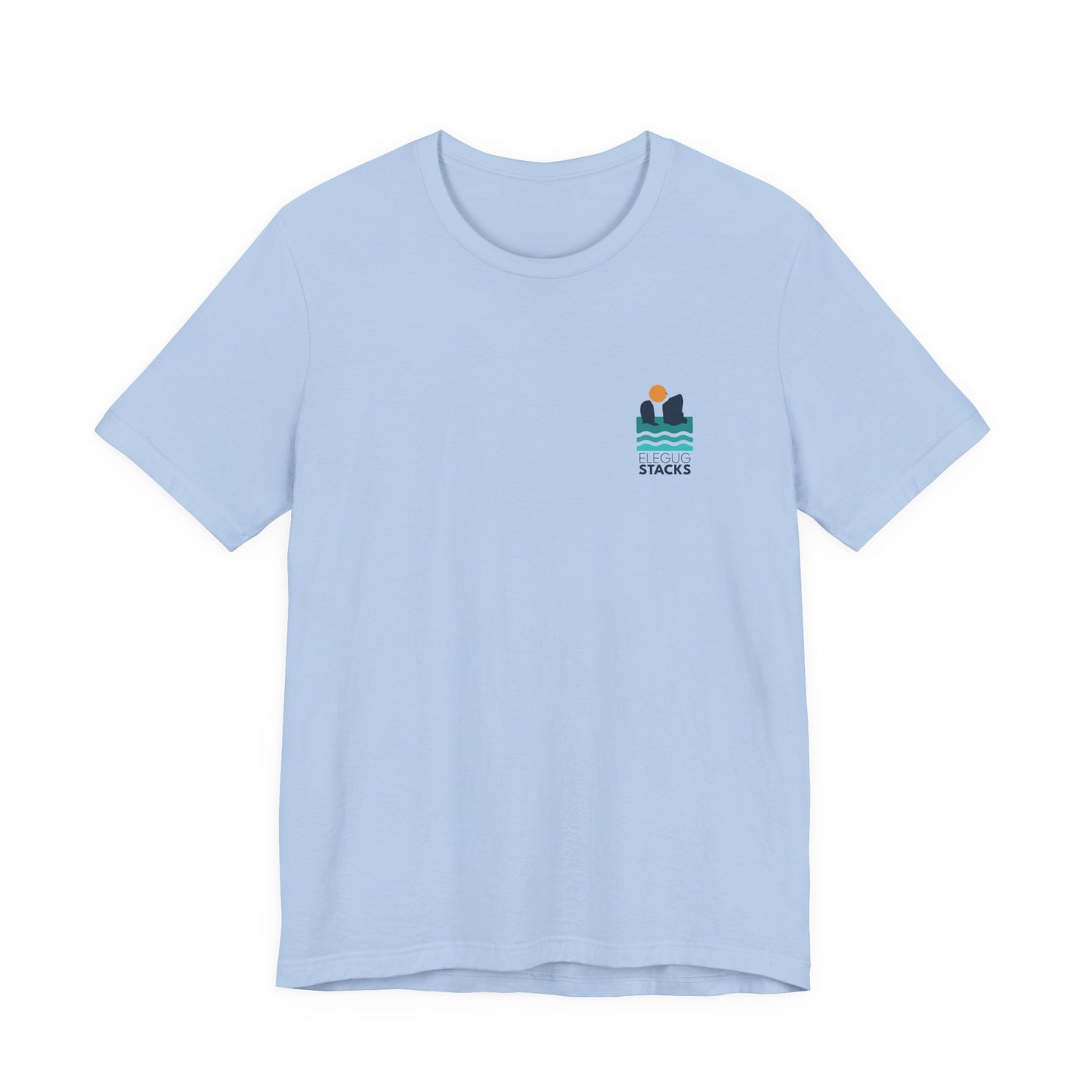 Elegug Stacks Graphic Tee — Minimal Sunset Wave Pocket T-Shirt