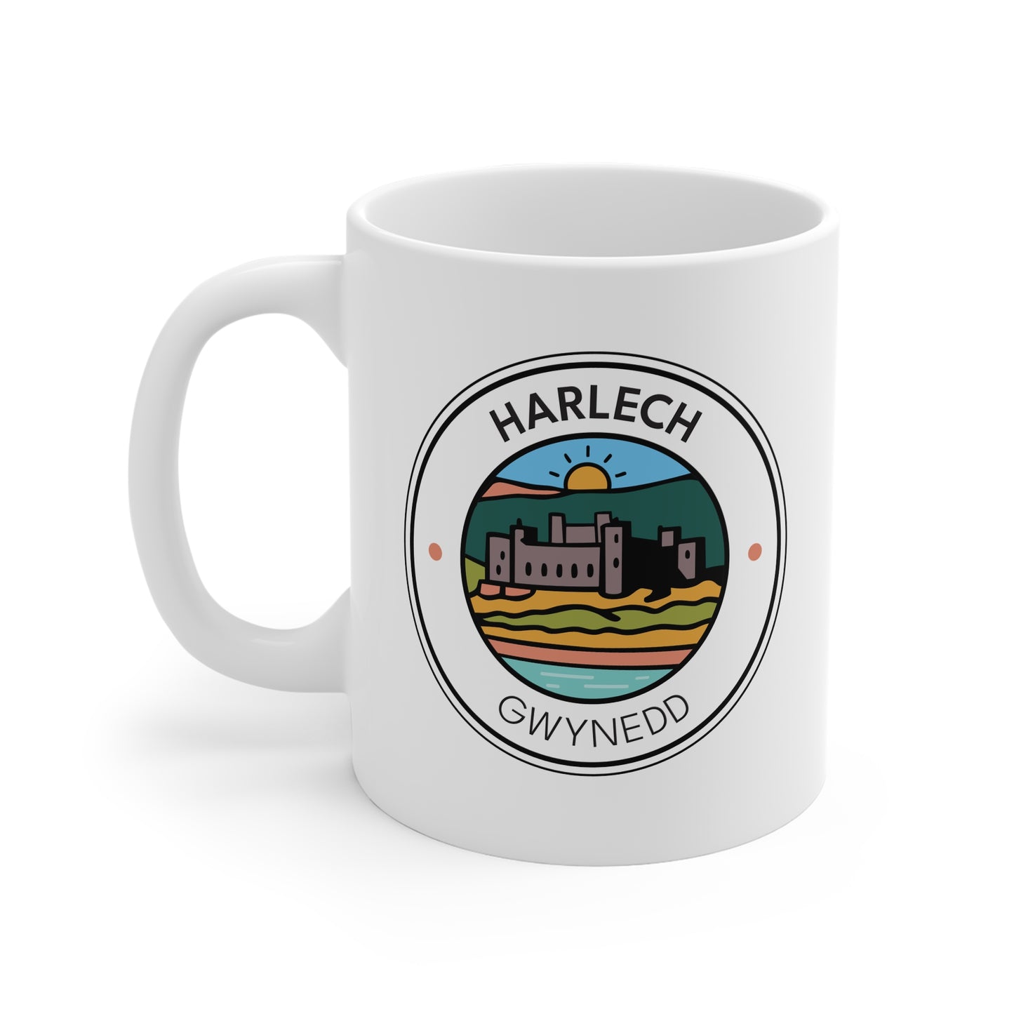 Harlech Castle Mug - Flat, Minimalist Graphic Postcard-Style