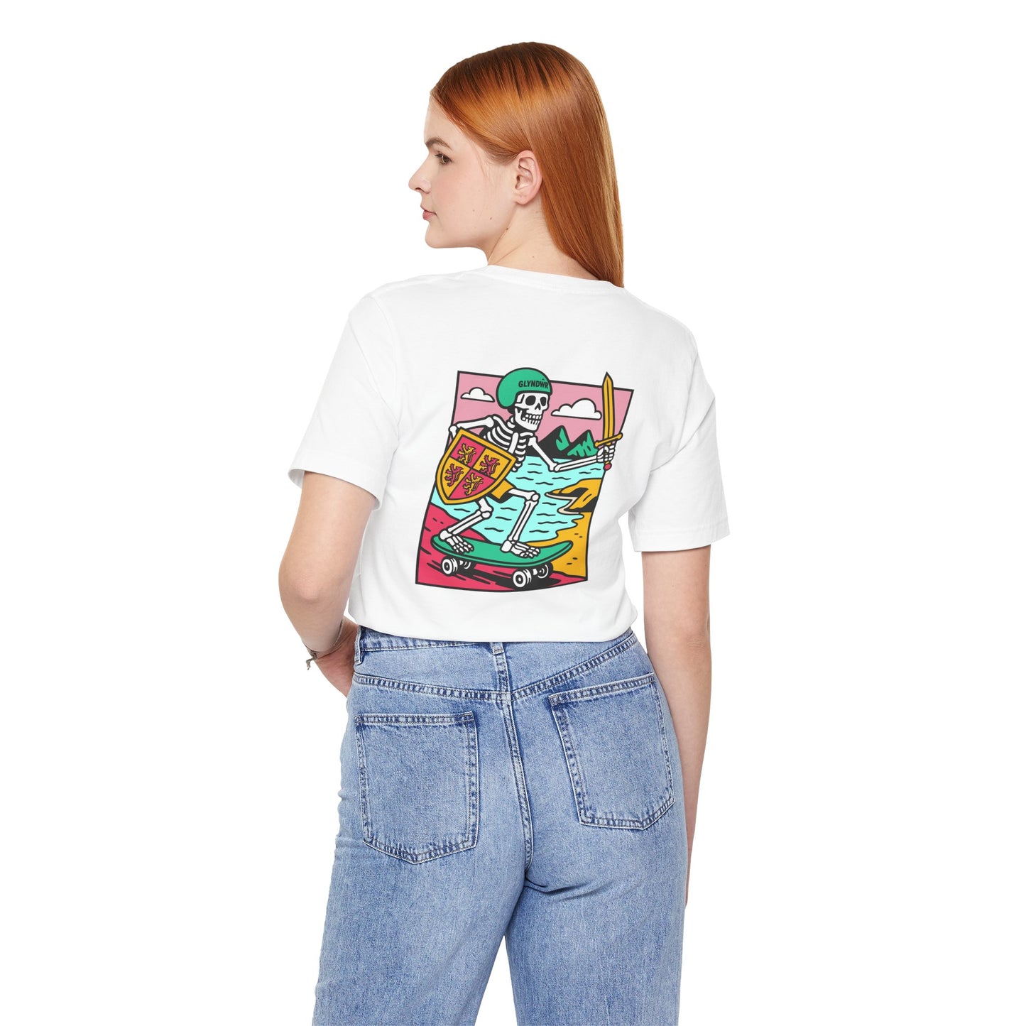 Skeleton Glyndŵr Unisex Skateboarding Tee - Double Sided