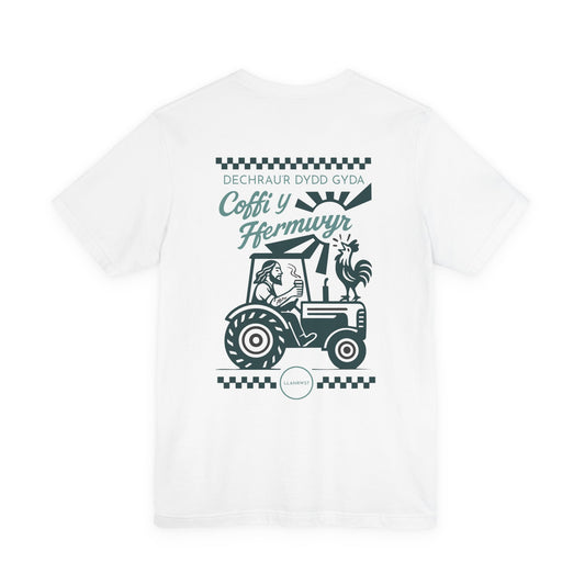Coffi y Ffermwyr (Farmers Coffee) Unisex Tee - Double Sided