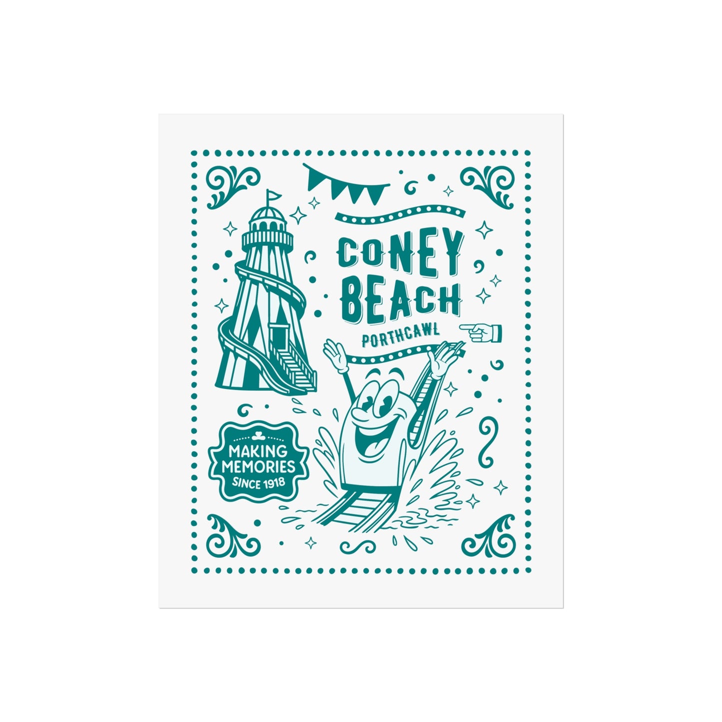 'Coney Beach' Fine Art Poster – Vintage Amusement Park Wall Art