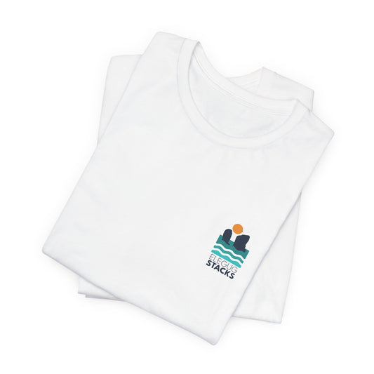 Elegug Stacks Graphic Tee — Minimal Sunset Wave Pocket T-Shirt