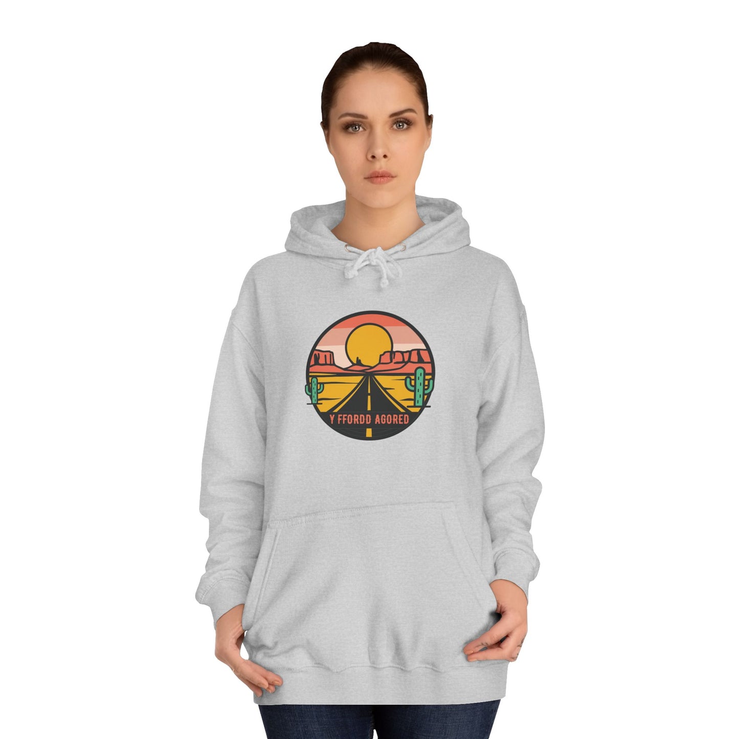 Retro Sunset Road Trip Unisex Hoodie - 'Y Ffordd Agored'