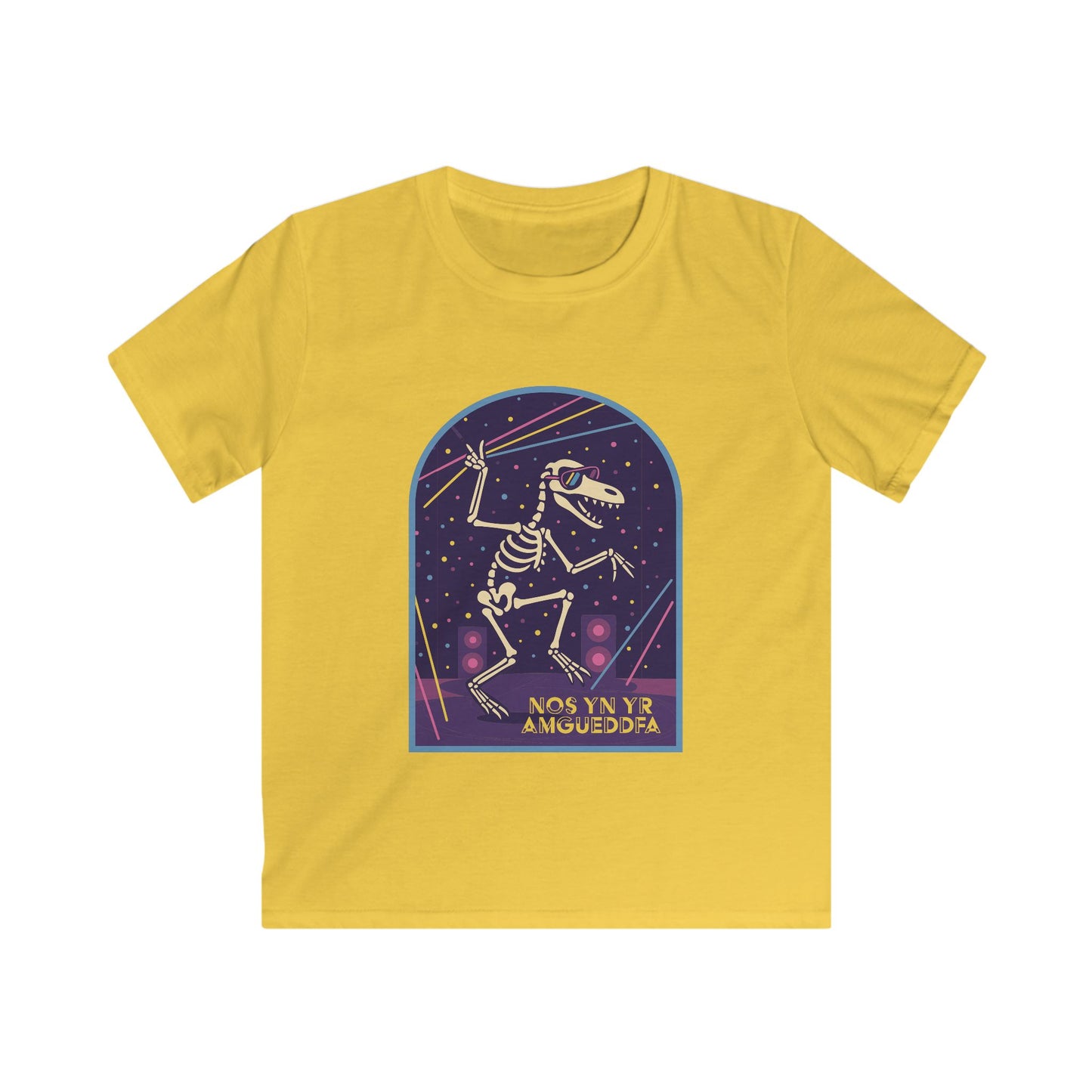 Night in the Museum Dancing Dinosaur Welsh Kids T-Shirt — Nos yn yr Amgueddfa