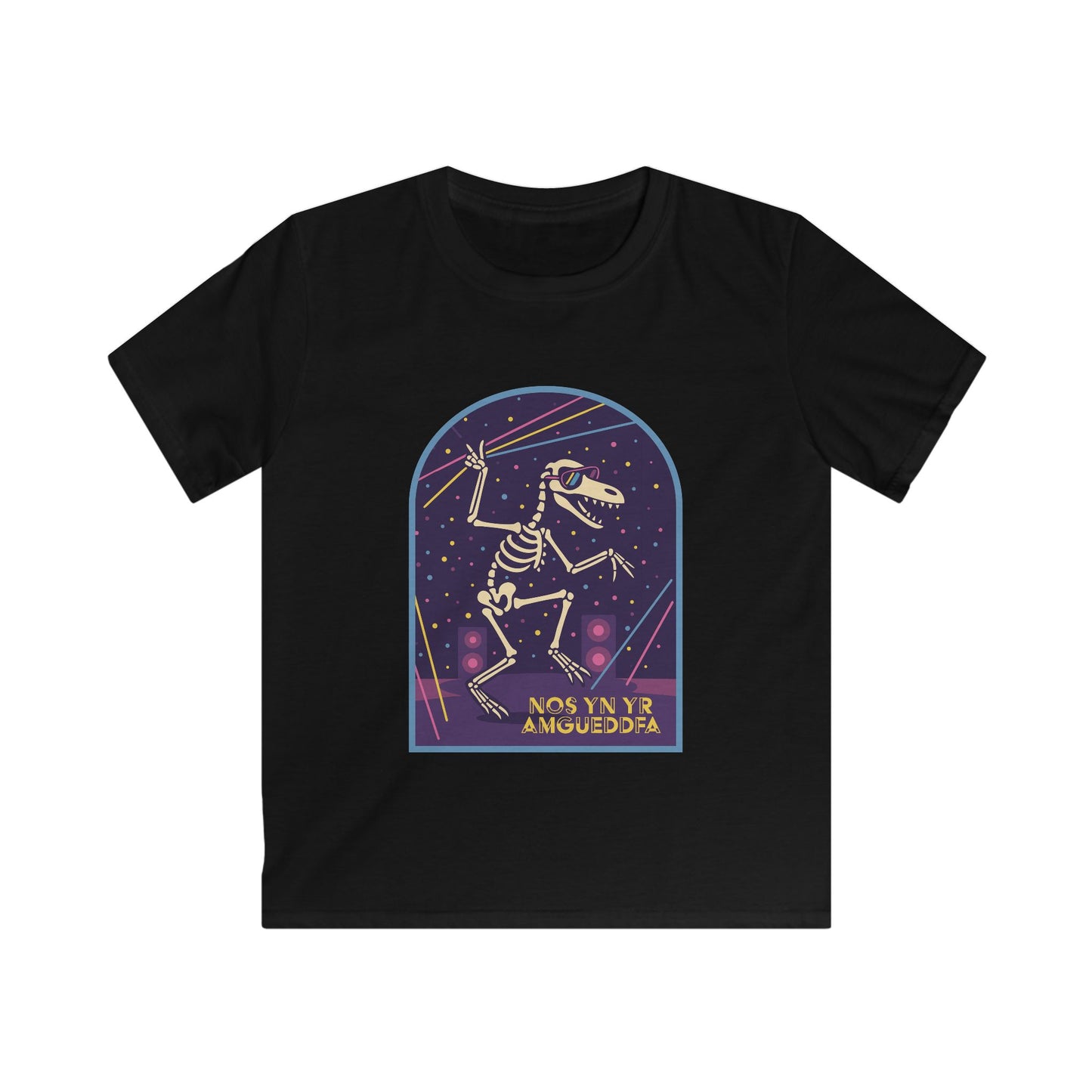 Night in the Museum Dancing Dinosaur Welsh Kids T-Shirt — Nos yn yr Amgueddfa
