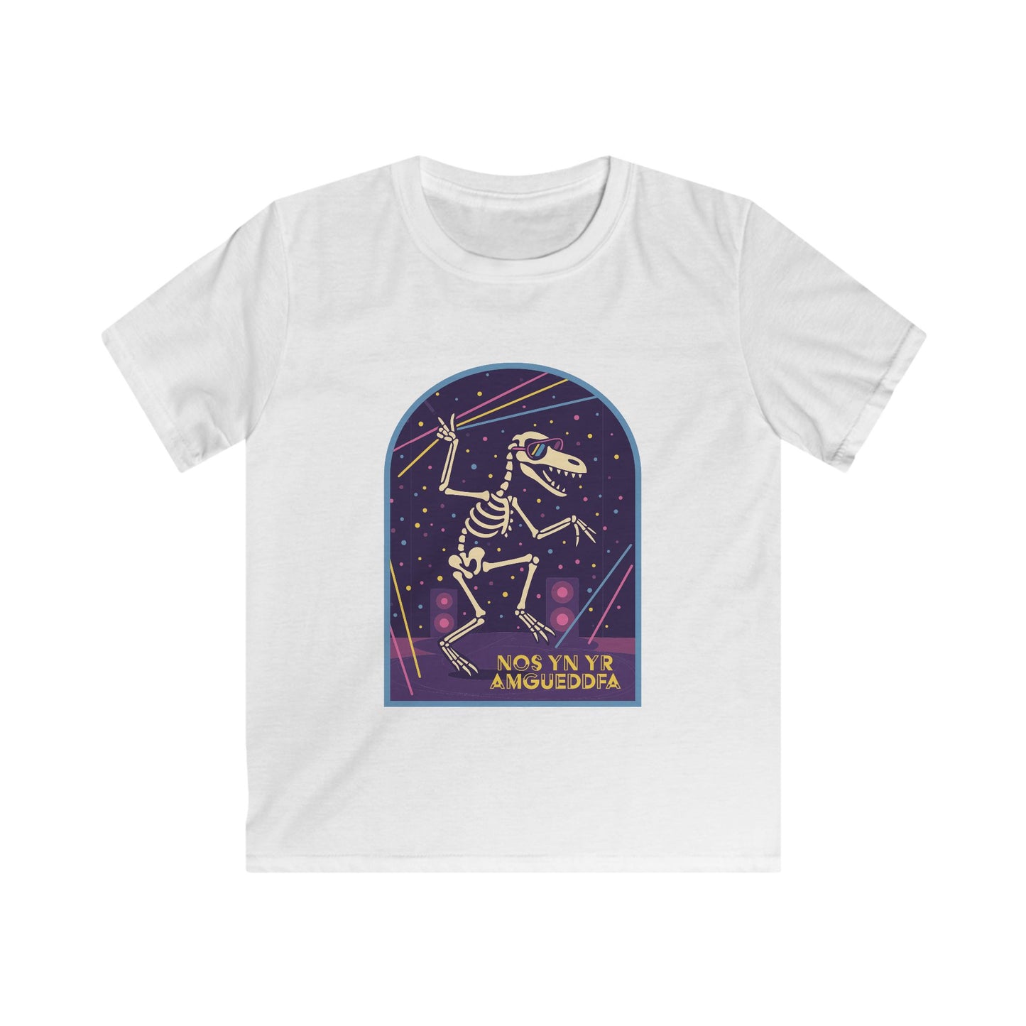Night in the Museum Dancing Dinosaur Welsh Kids T-Shirt — Nos yn yr Amgueddfa