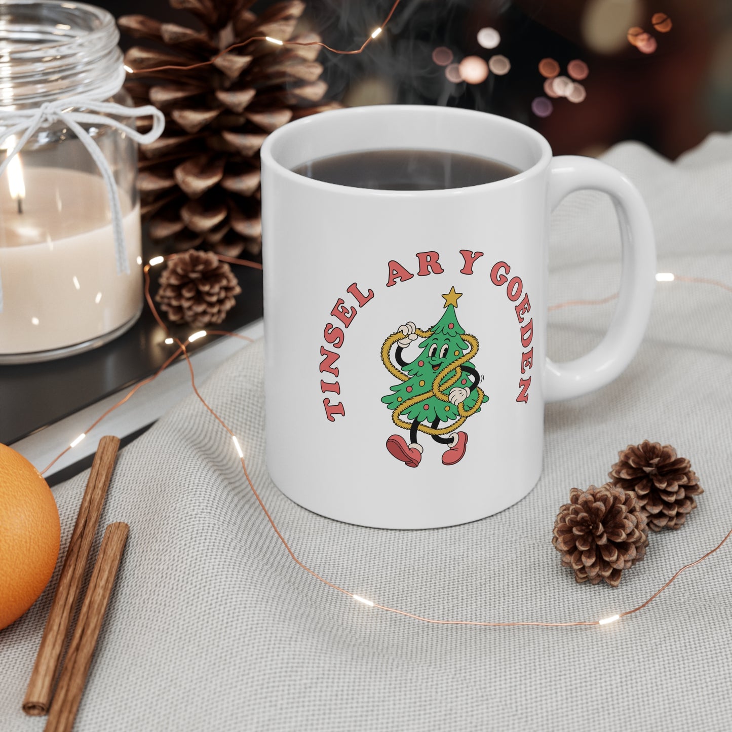 "Tinsel Ar Y Goeden" Welsh Christmas Mug