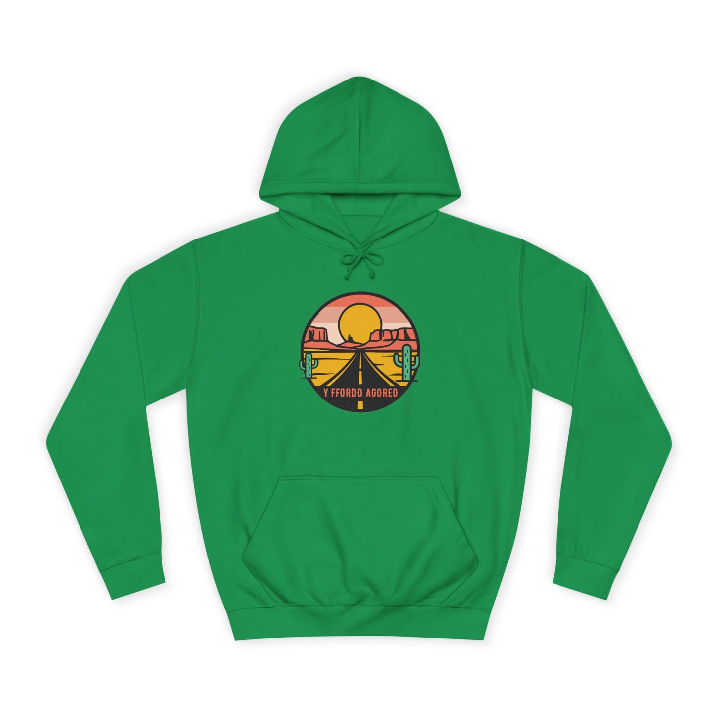 Retro Sunset Road Trip Unisex Hoodie - 'Y Ffordd Agored'