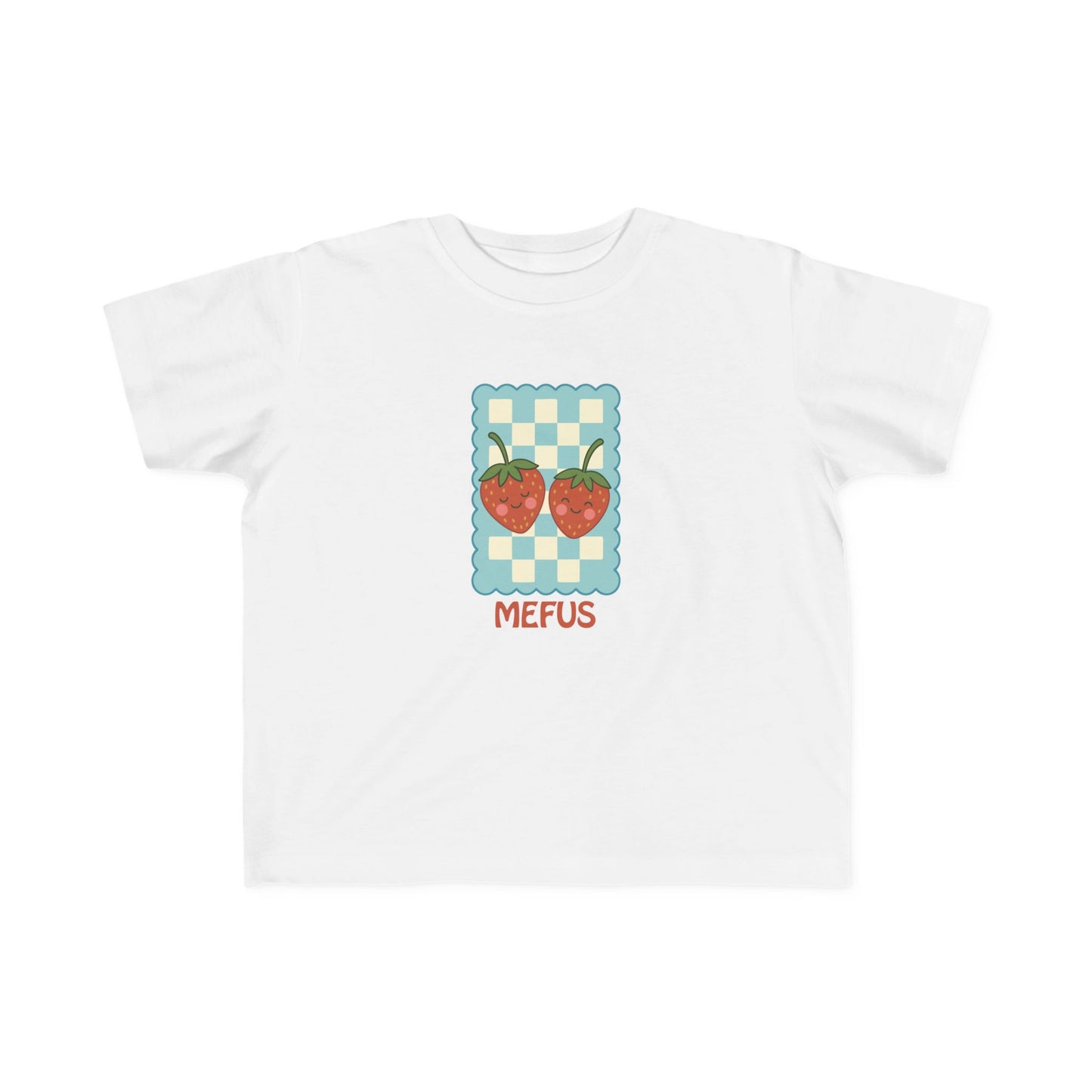 Toddler Strawberry Tee - Cute Checkered 'MEFUS' Graphic Shirt