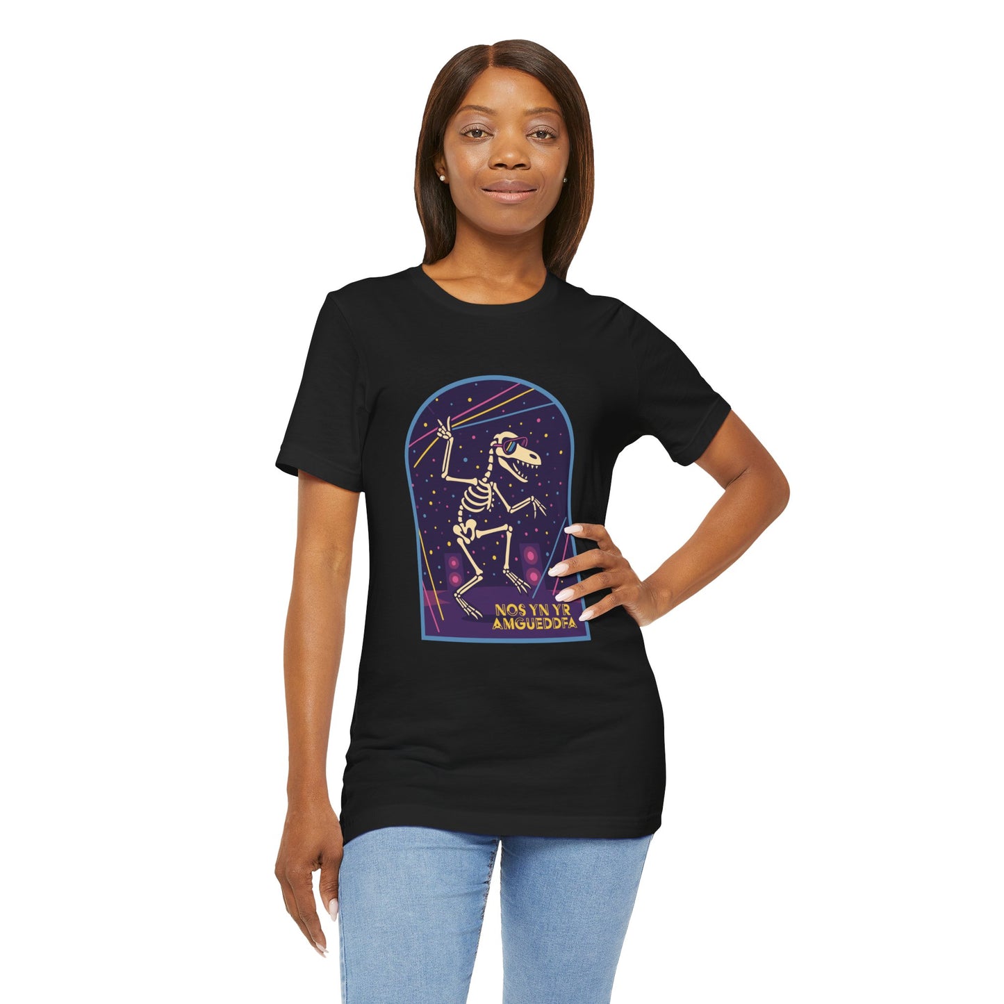 Skeleton Dino Tee – Retro Neon Fossil Graphic T‑Shirt