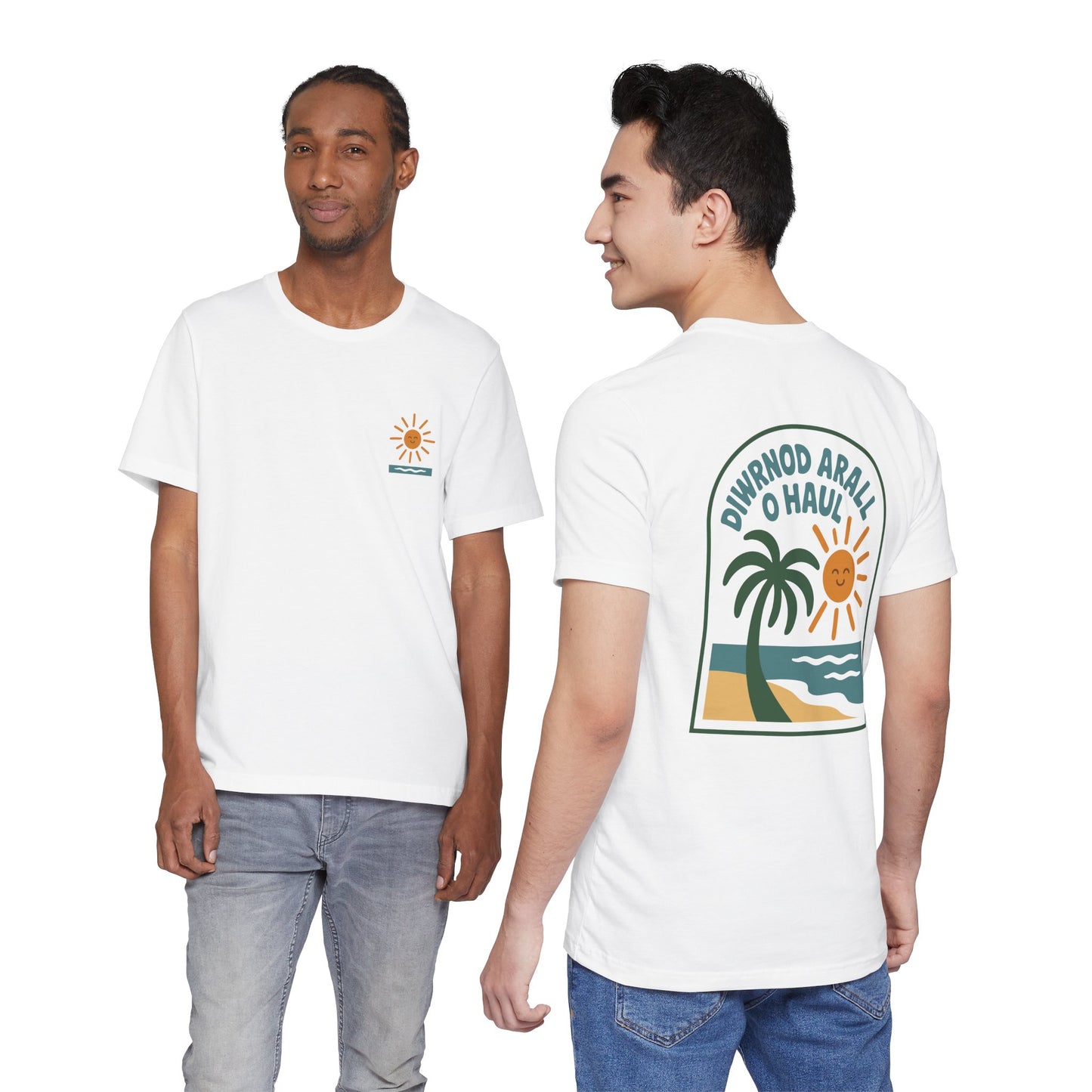 Welsh Beach Vibes Tee (Unisex) - 'Diwrnod Arall O Haul' - Another Day of Sun (Double Sided)