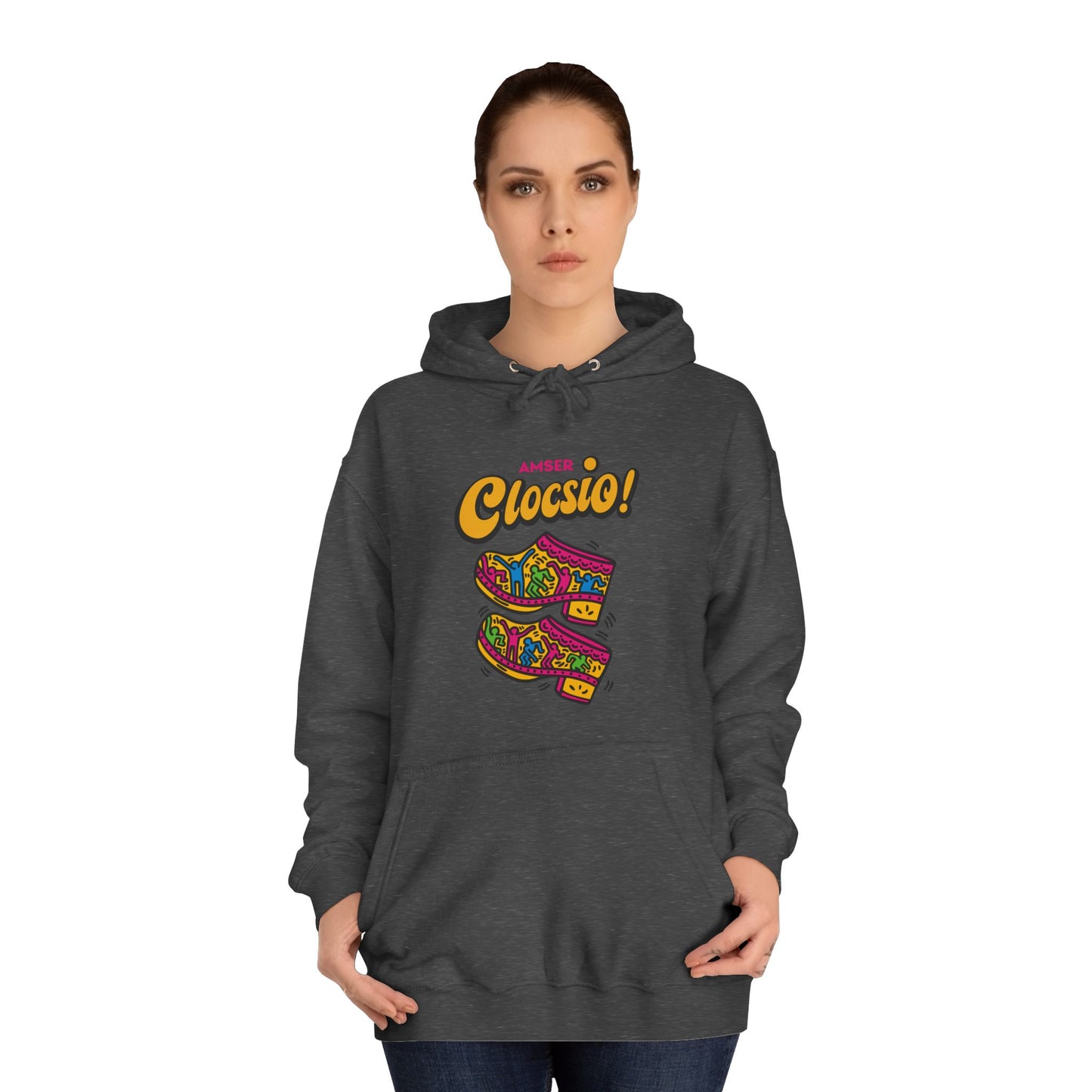 "Amser Clocsio!" Colorful Clogs Graphic Hoodie