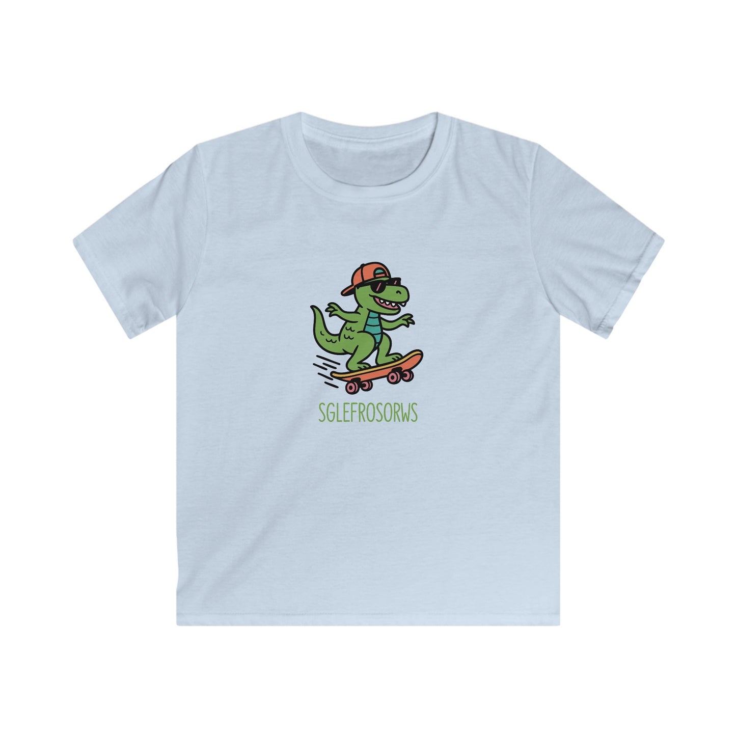 Kids Dinosaur T-Shirt - "Sglefrosorws" Skateboarding Dinosaur Graphic Tee