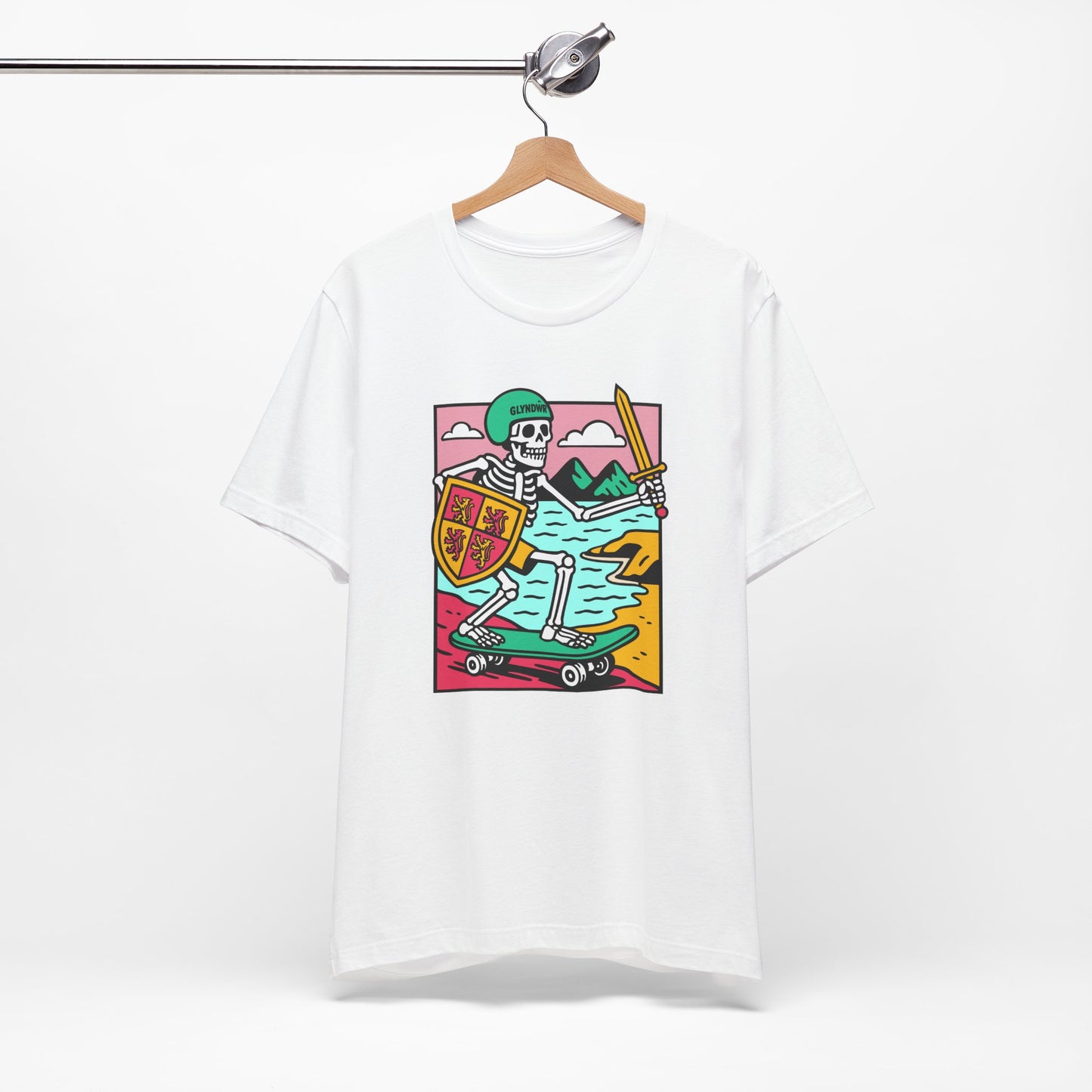 Skeleton Glyndŵr Retro Skateboard T-Shirt (Unisex)