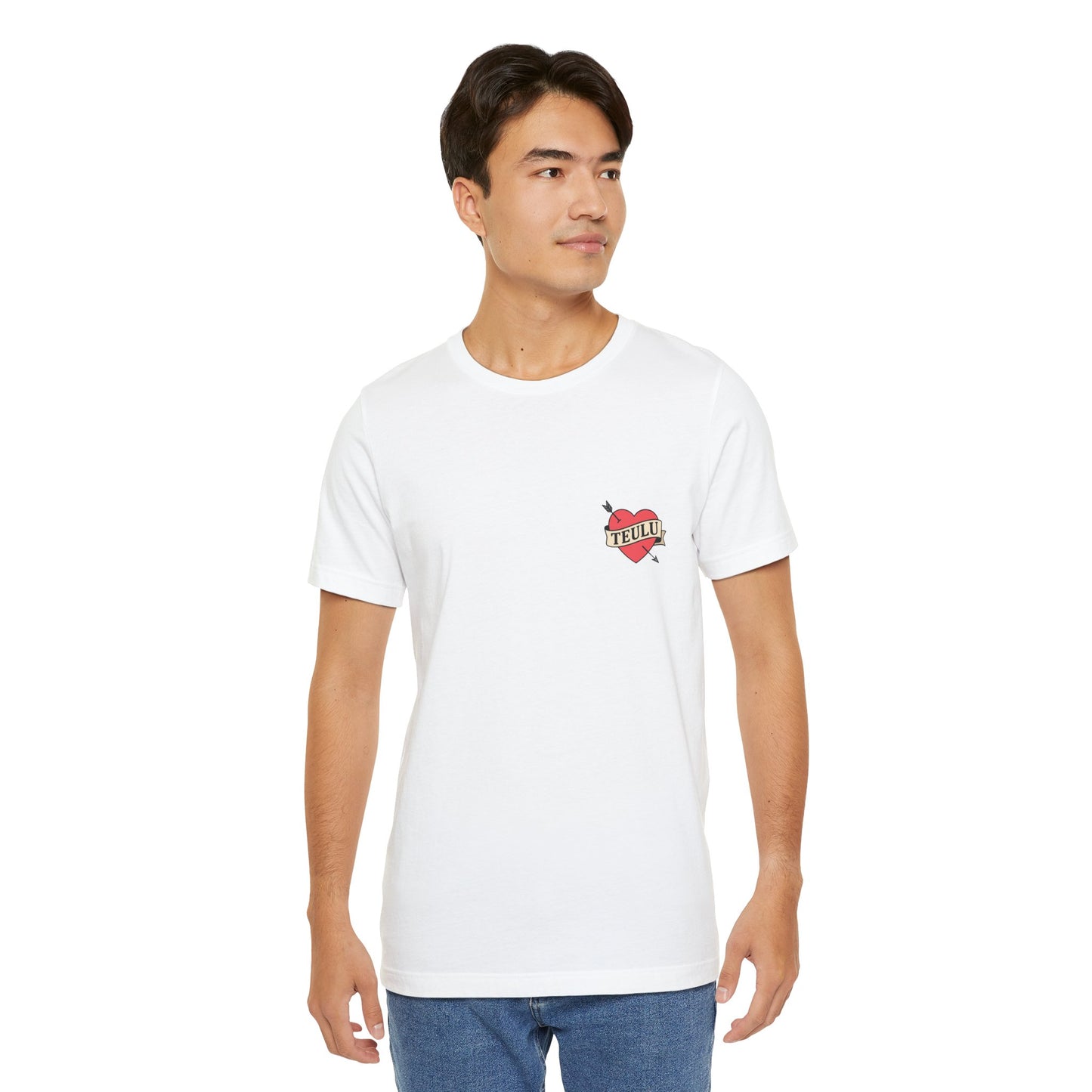 Heart Tattoo Tee (Unisex) — Minimalist Welsh Language Design ‘Teulu’