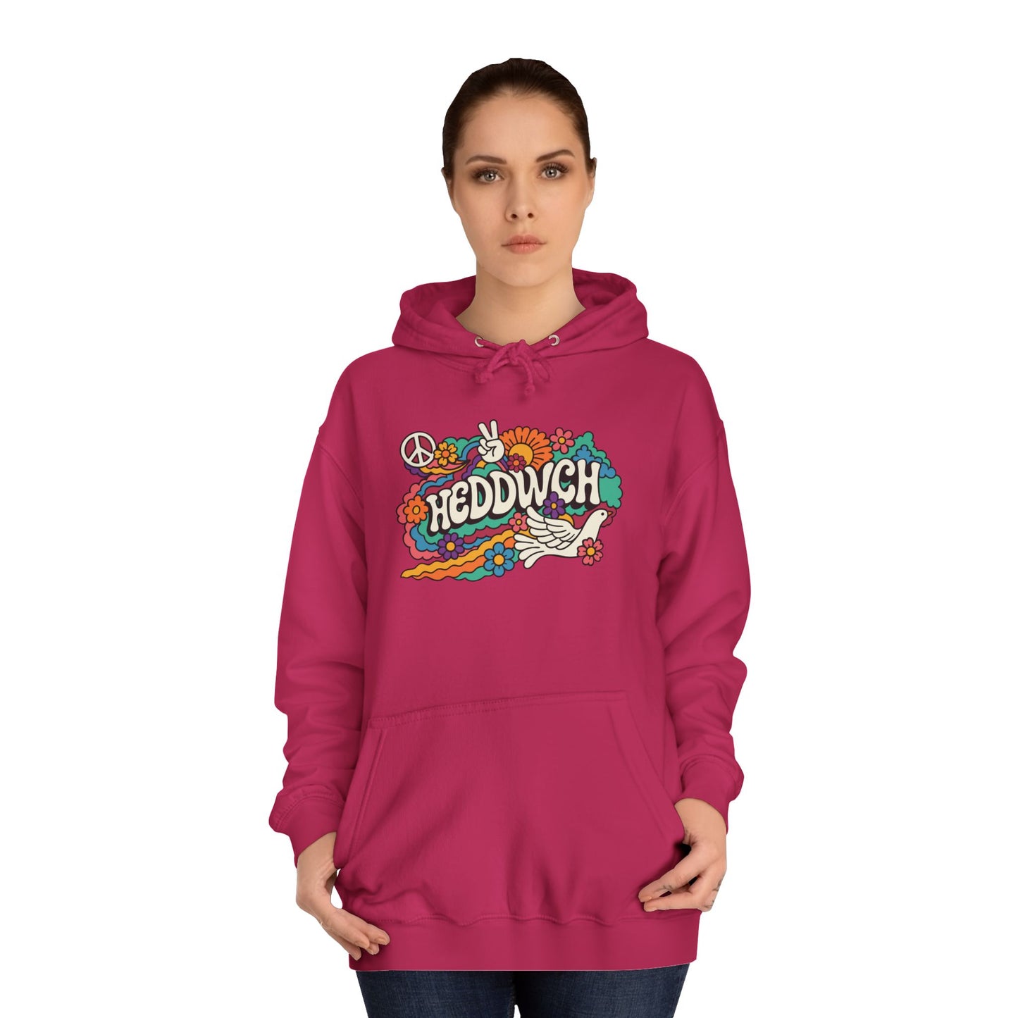 'Heddwch' Retro Unisex Hoodie - Peace Hooded Top