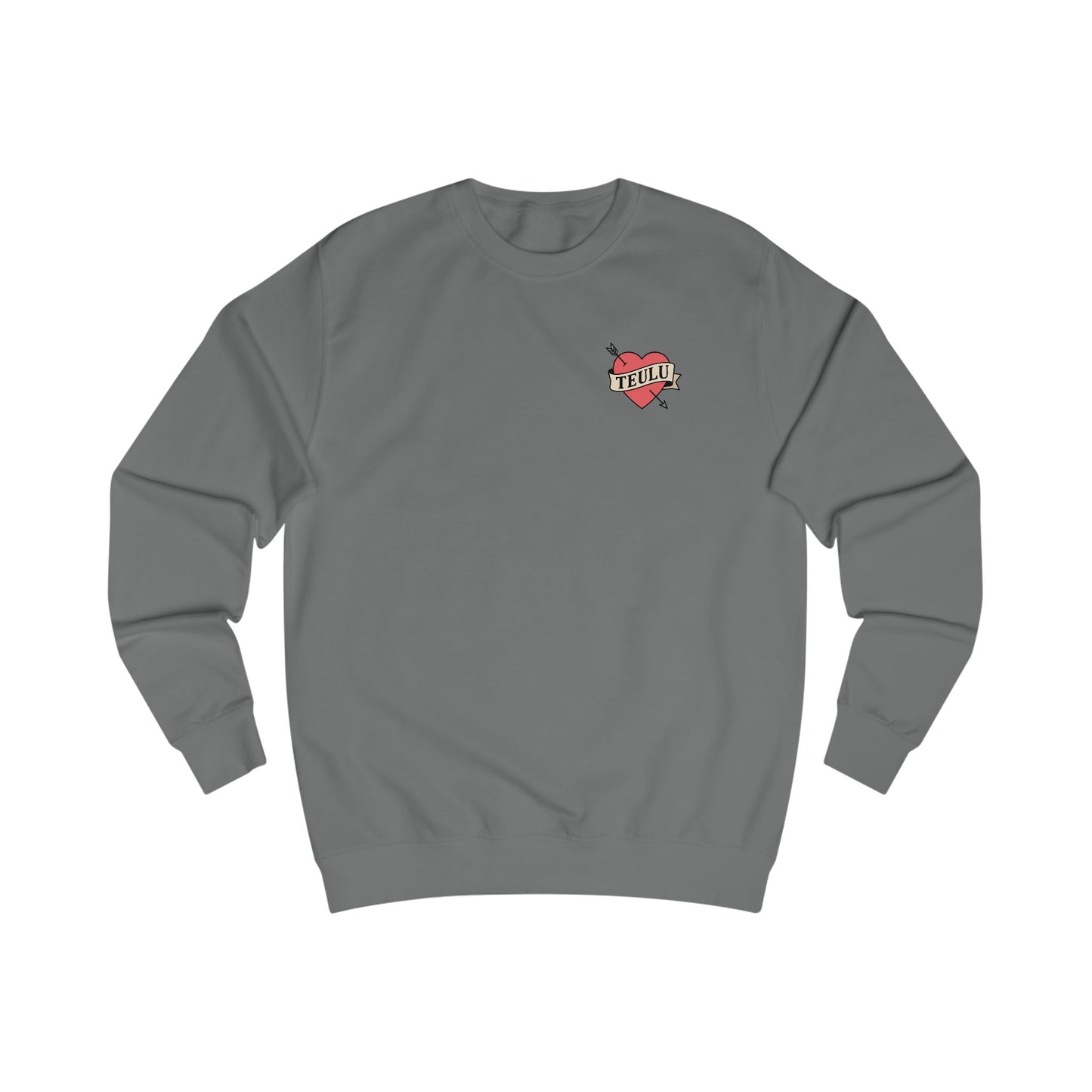 Minimalist Heart Tattoo Unisex Jumper - Welsh Language - 'Teulu' (Family)
