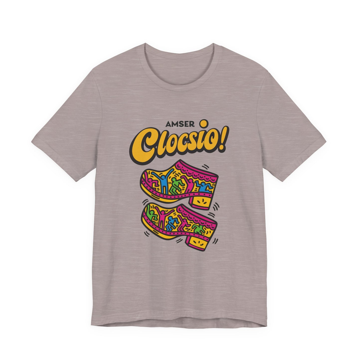 Amser Clocsio! Graphic Unisex Tee — Colourful Keith Haring Inspired T-Shirt