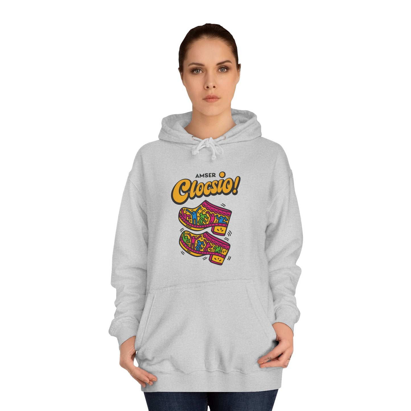 "Amser Clocsio!" Colorful Clogs Graphic Hoodie