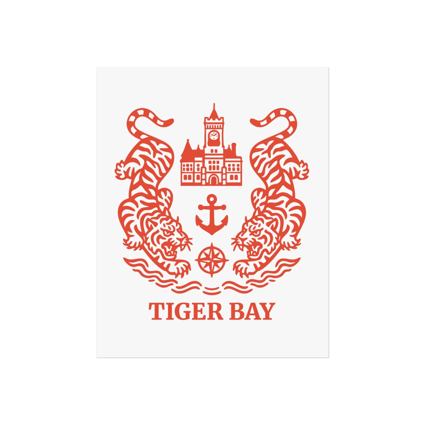 Vintage Tiger Bay (Cardiff) Fine Art Poster — Nautical Crest With Twin Tigers