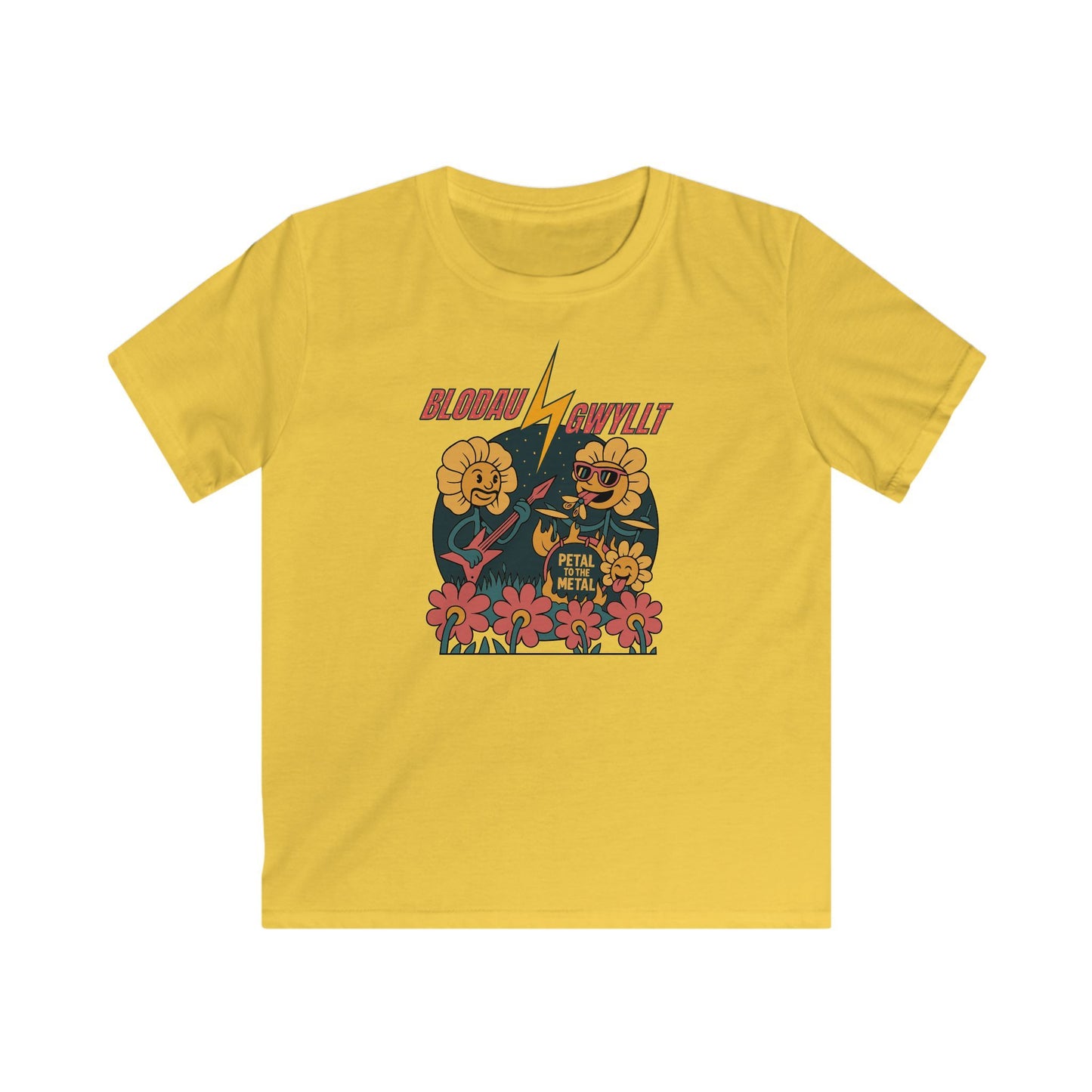 Wild Flowers Kids Tee - 'Blodau Gwyllt' - Petal to the Metal Floral Band T-Shirt