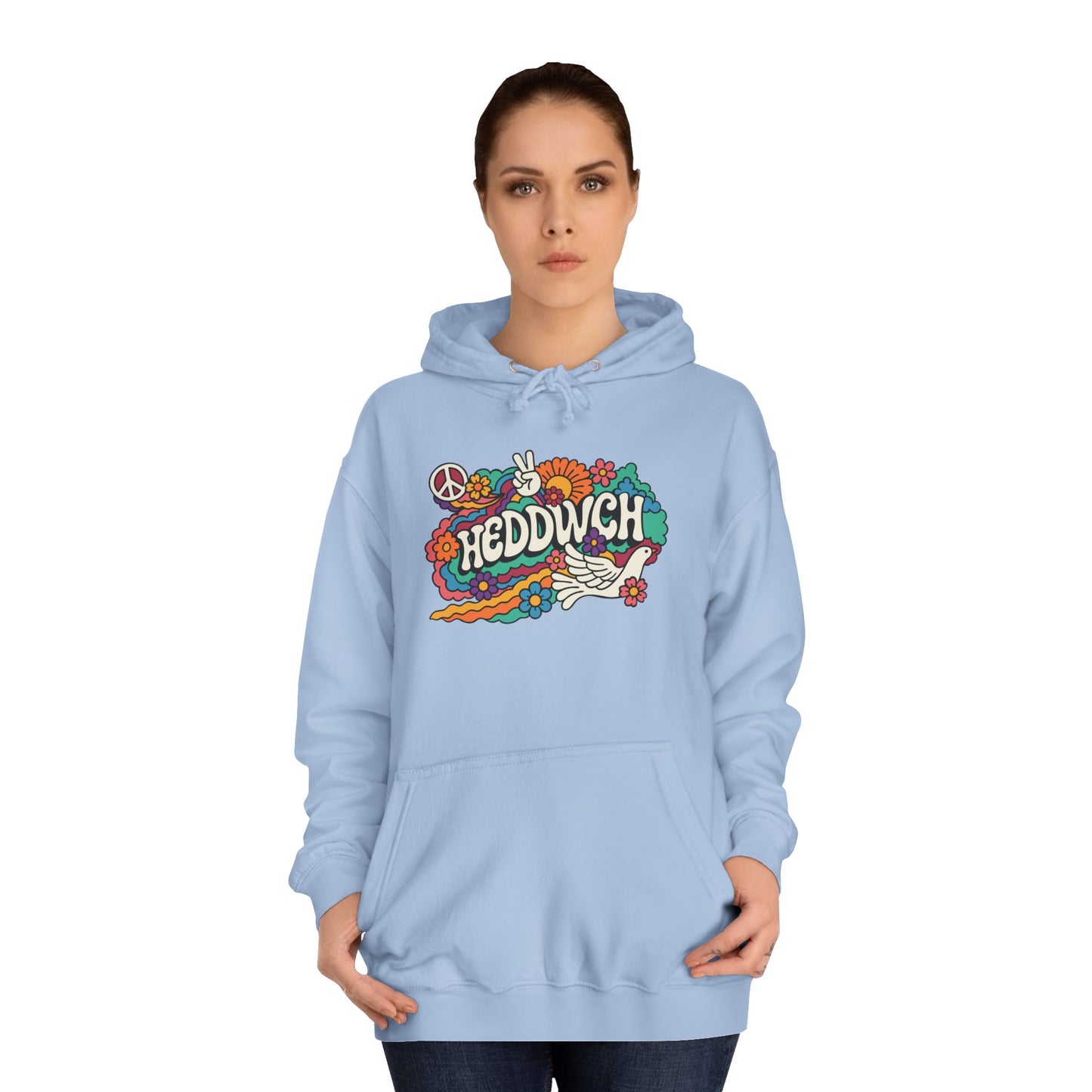 'Heddwch' Retro Unisex Hoodie - Peace Hooded Top