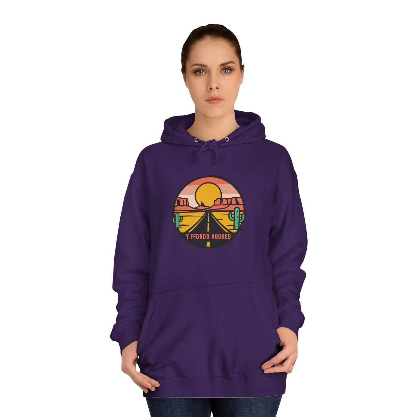 Retro Sunset Road Trip Unisex Hoodie - 'Y Ffordd Agored'