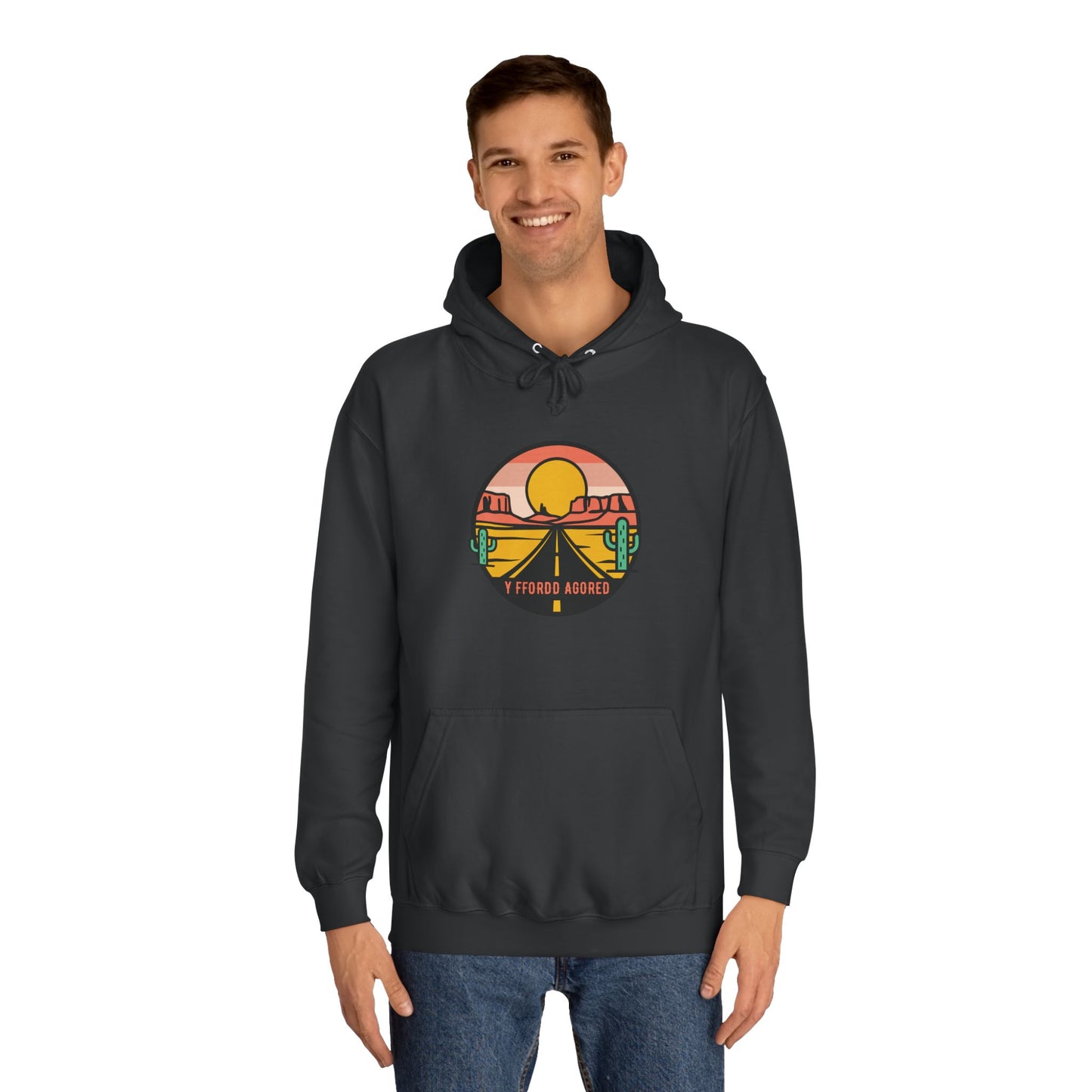 Retro Sunset Road Trip Unisex Hoodie - 'Y Ffordd Agored'