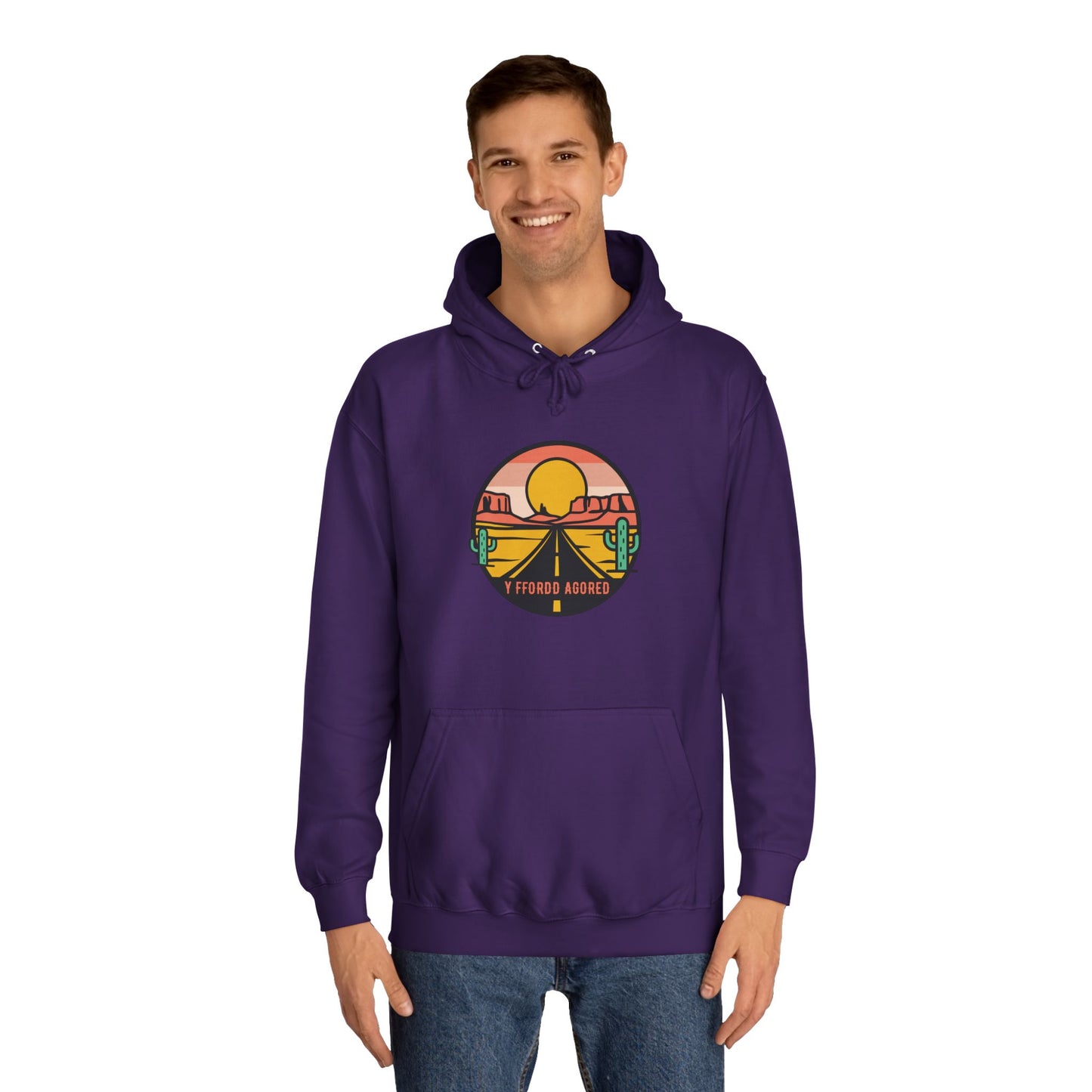 Retro Sunset Road Trip Unisex Hoodie - 'Y Ffordd Agored'