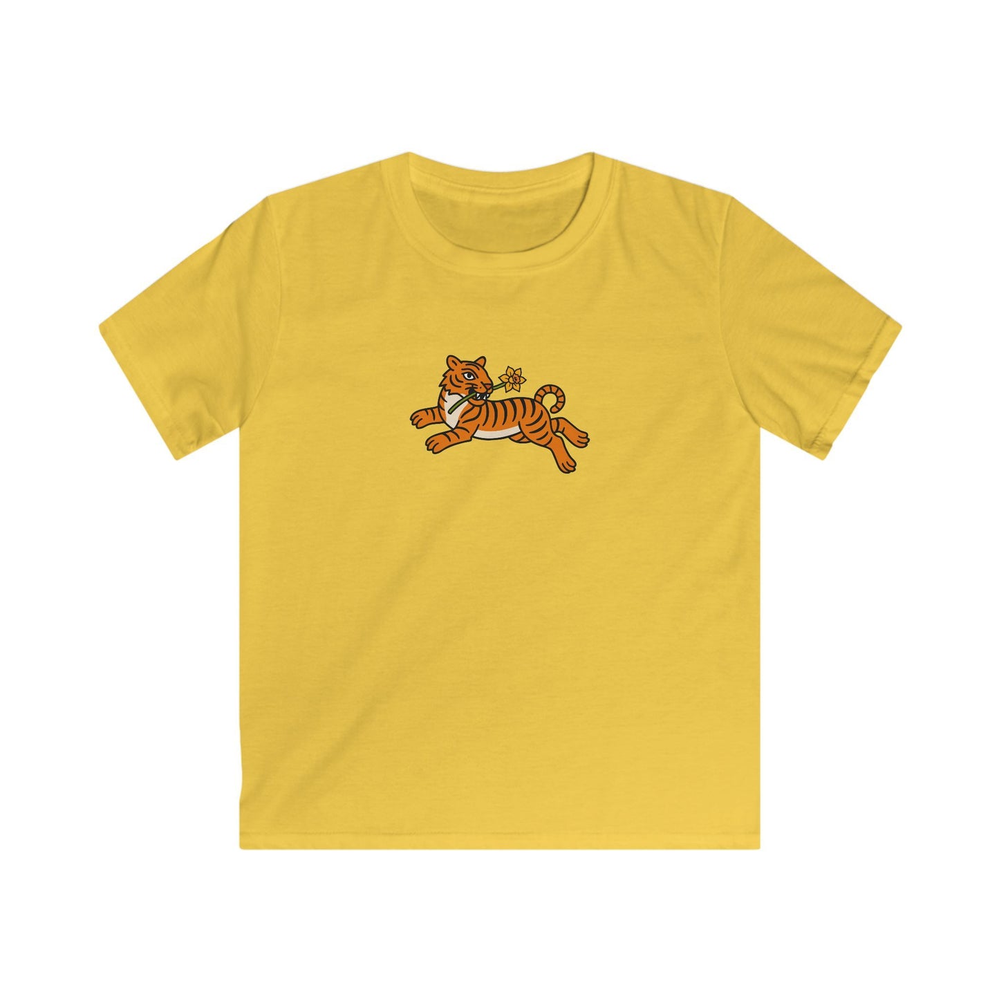 Kids Tiger and Daffodil T-Shirt - Leaping Tiger Tee for Children