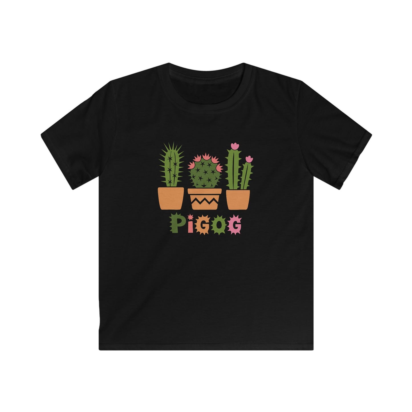 Kids Cactus Tee - Welsh Language Potted Cacti Graphic T-Shirt - "Pigog" - Spikey