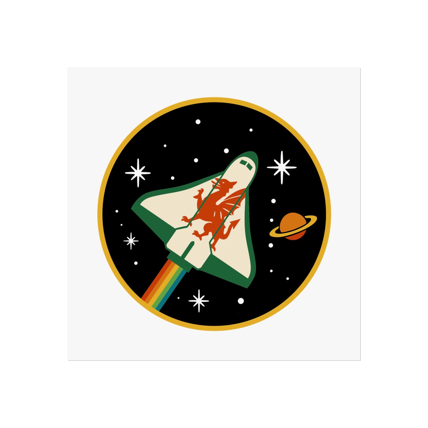 Welsh Space Shuttle Fine Art Poster - Retro Rainbow Rocket Art Print