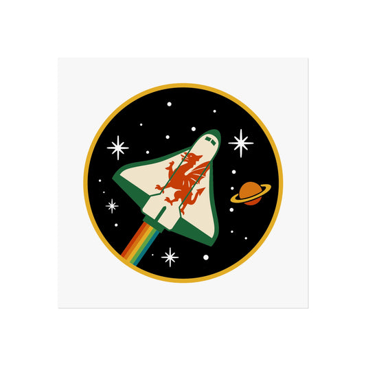 Welsh Space Shuttle Fine Art Poster - Retro Rainbow Rocket Art Print