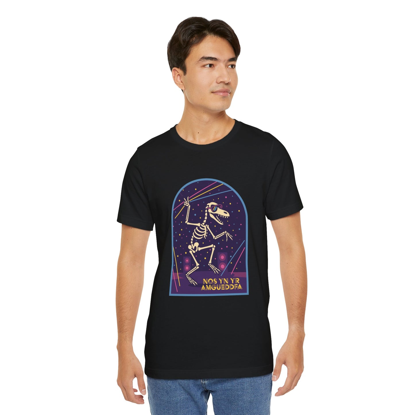 Skeleton Dino Tee – Retro Neon Fossil Graphic T‑Shirt