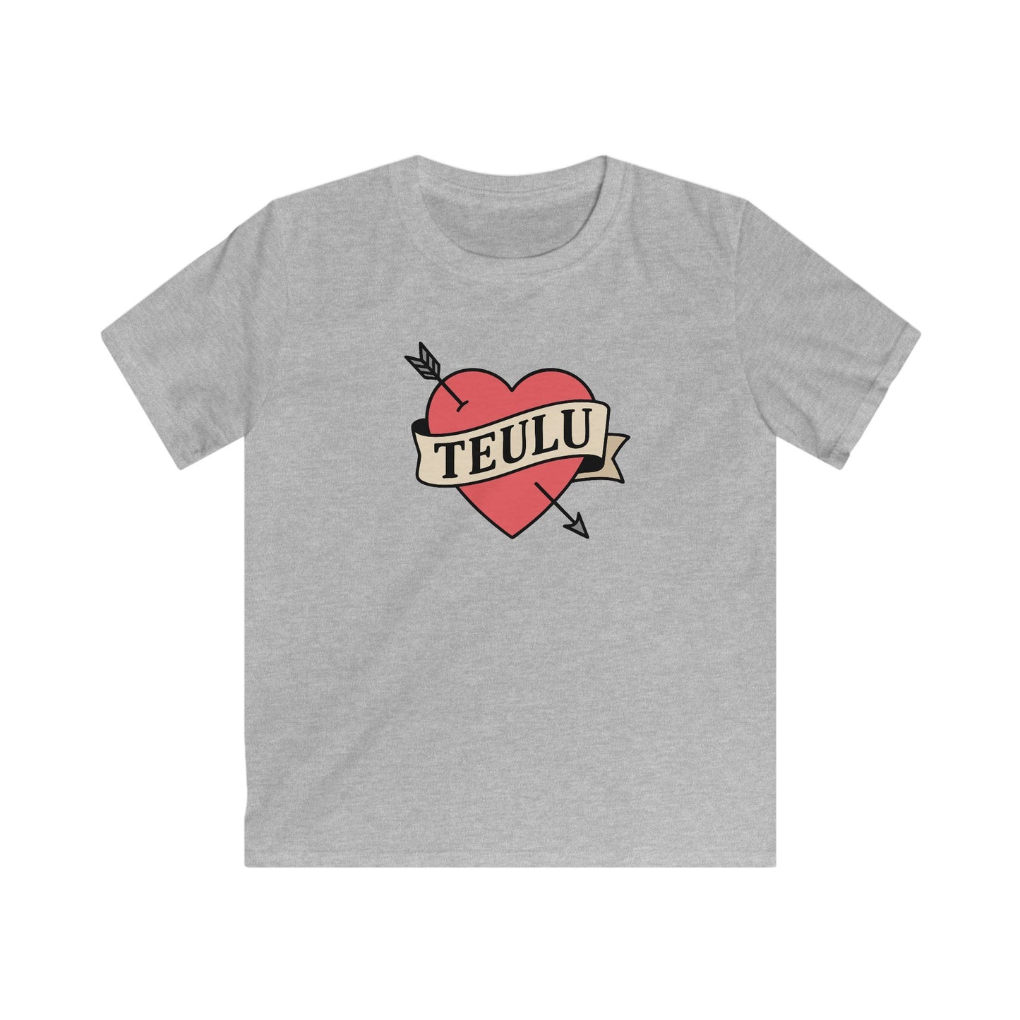 Kids Tattoo Style Tee - 'Teulu' Hear Design (Love Family)