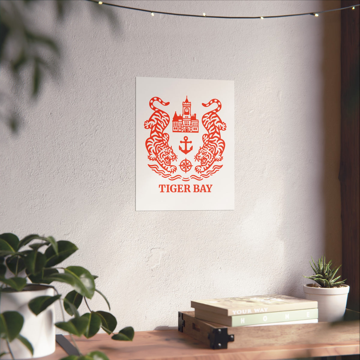 Vintage Tiger Bay (Cardiff) Fine Art Poster — Nautical Crest With Twin Tigers